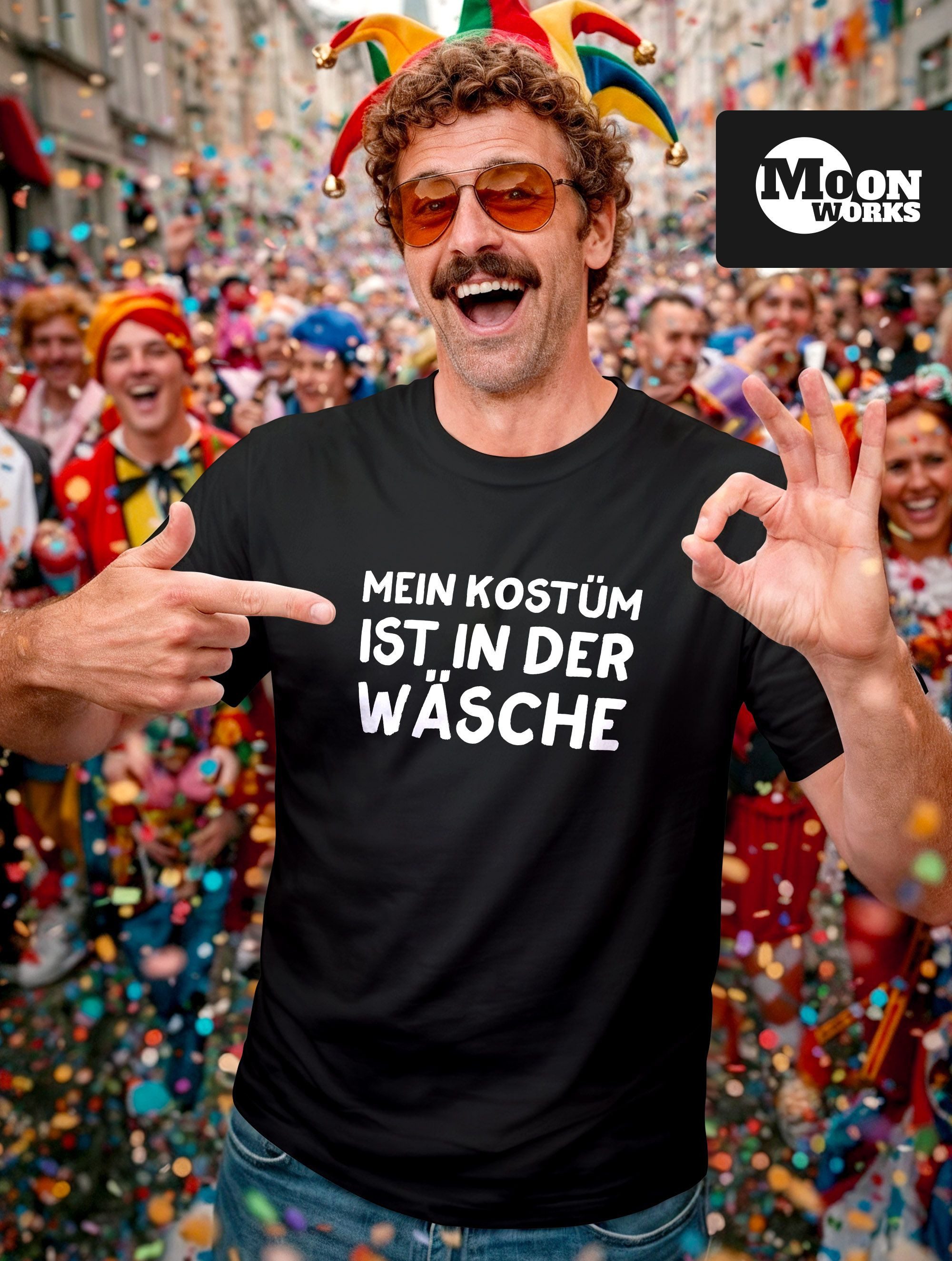 MoonWorks Print-Shirt Herren T-Shirt Mein Kostüm ist in der Wäsche Spruch Fasching Karneval mit Print