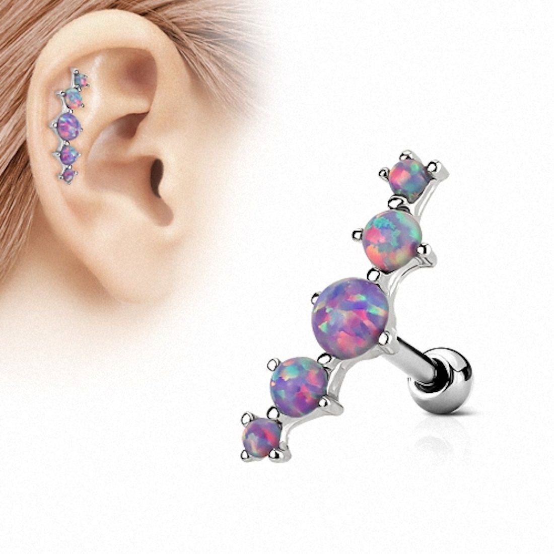 Taffstyle Piercing-Set Tragus Piercing Stecker mit 5 Opal Steinen, Helixpiercing Helix Ohr Cartilage Knorpel Stecker mit 5 Opal Steinen