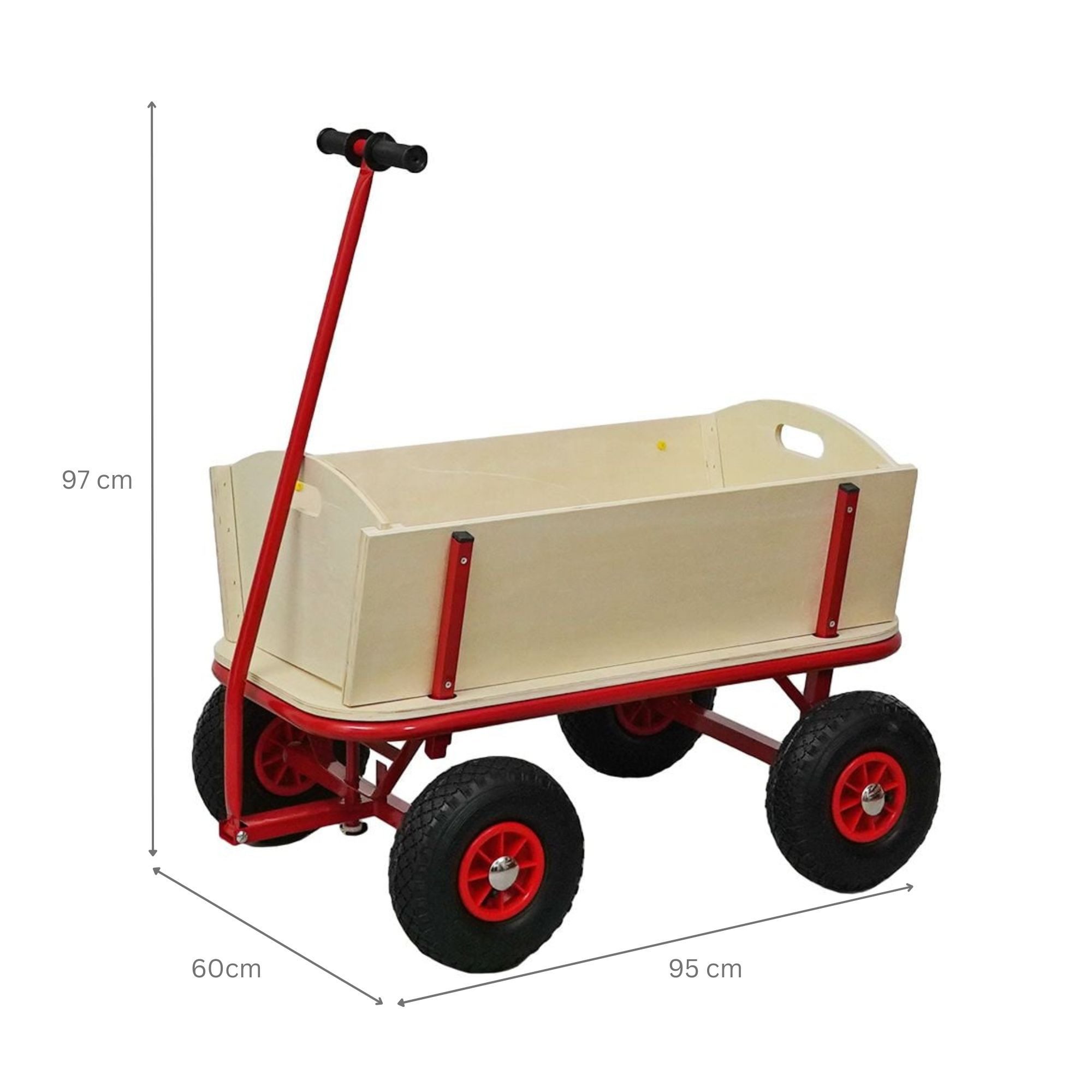 PROREGAL® Bollerwagen Handwagen Transportwagen BOLLY Pro HxBxT 97x60x94cm Traglast 150kg Rot, Robuster Handwagen mit abnehmbaren Seitenwänden 10-Zoll-Luftreifen – Bild 2 von 5