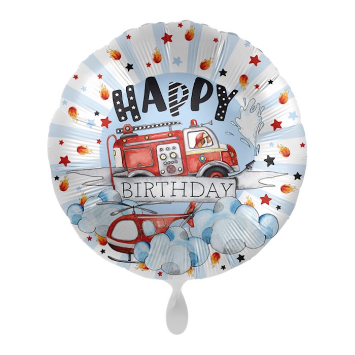 H-Erzmade Folienballon Folienballon rund - Happy Fire Engine - Birthday