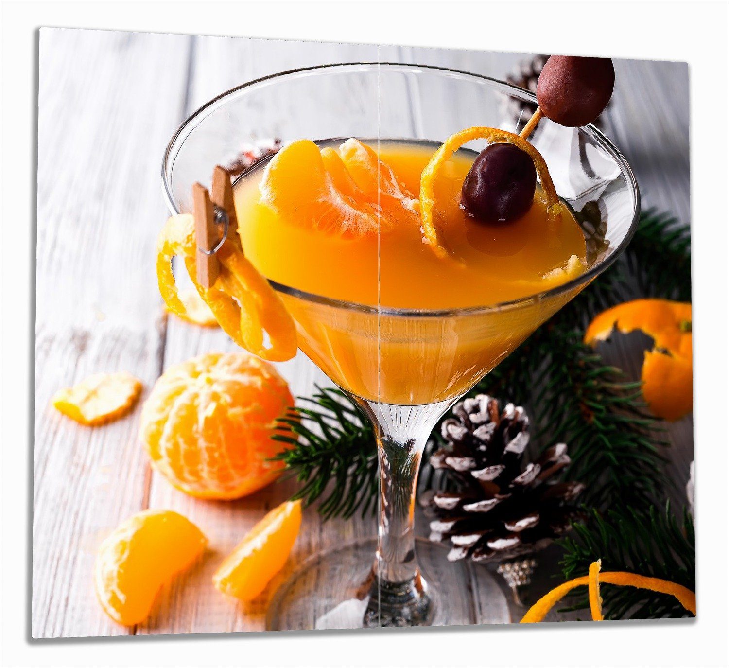 Wallario Herd-Abdeckplatte Winterlicher Cocktail in orange, ESG-Sicherheitsglas, (Glasplatte, 2 tlg., inkl. 5mm Noppen), verschiedene Größen | Herdabdeckplatten