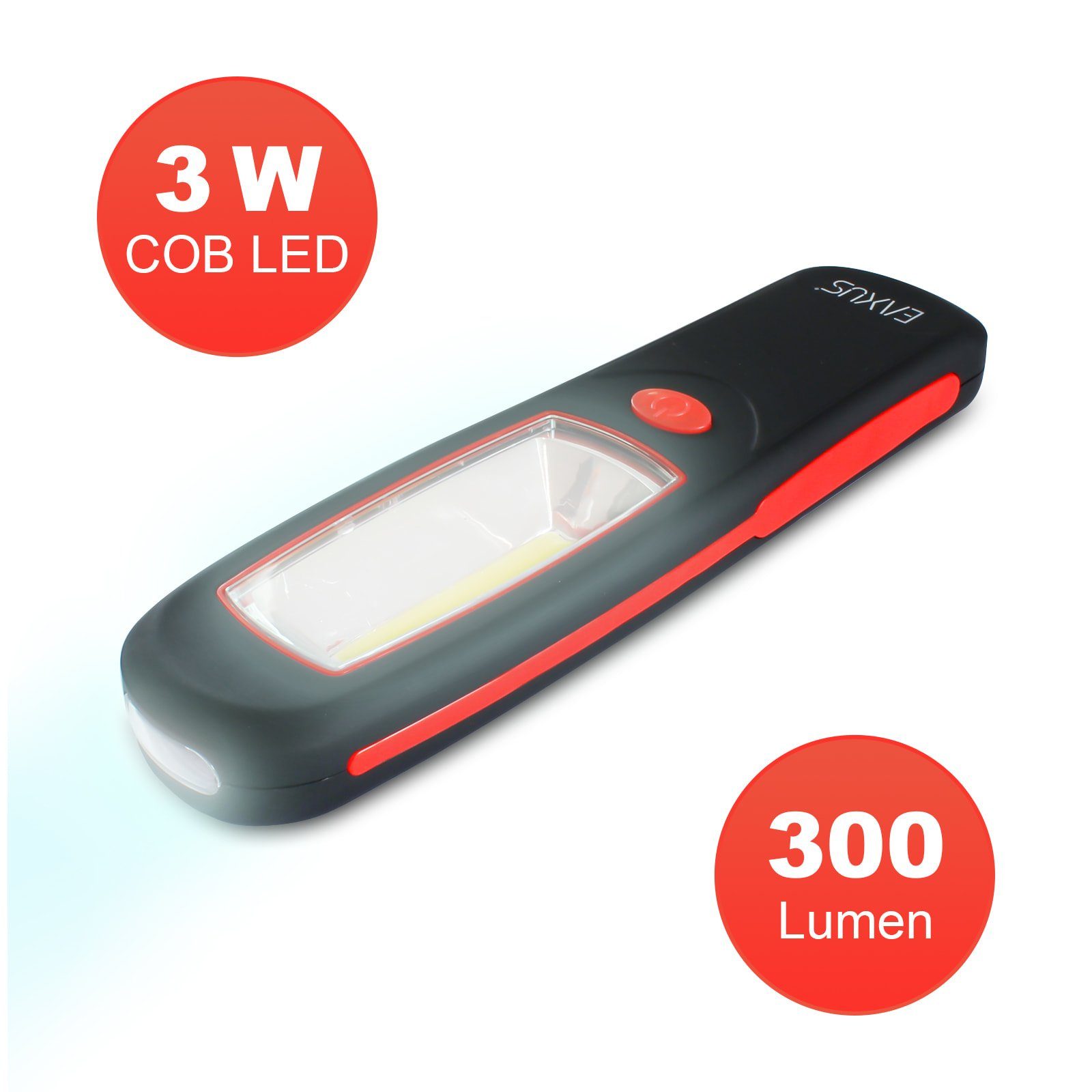 EAXUS Arbeitsleuchte Worklight Werkstattlampe Handleuchte, LED fest integriert, 2 Leuchtmodi, 360° Haken, Rutschfestes Gehäuse, Magnetisch