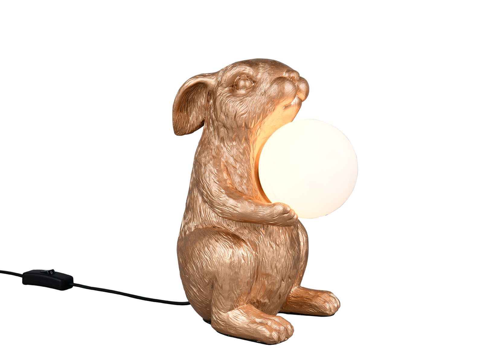 Reality Leuchten LED Nachttischlampe, Dimmfunktion, LED wechselbar, warmweiß, besondere Tischlampe ausgefallen-e Hasenlampe Gold, Höhe 28cm