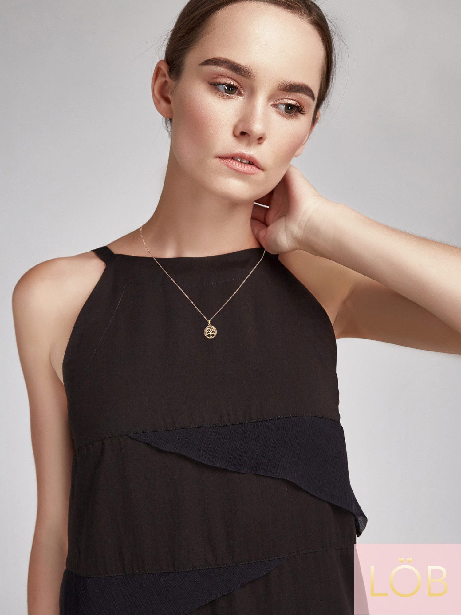 LÖB Kette mit Anhänger 18K Gold vergoldet Halskette Zirkonia Steine Lebensb günstig online kaufen