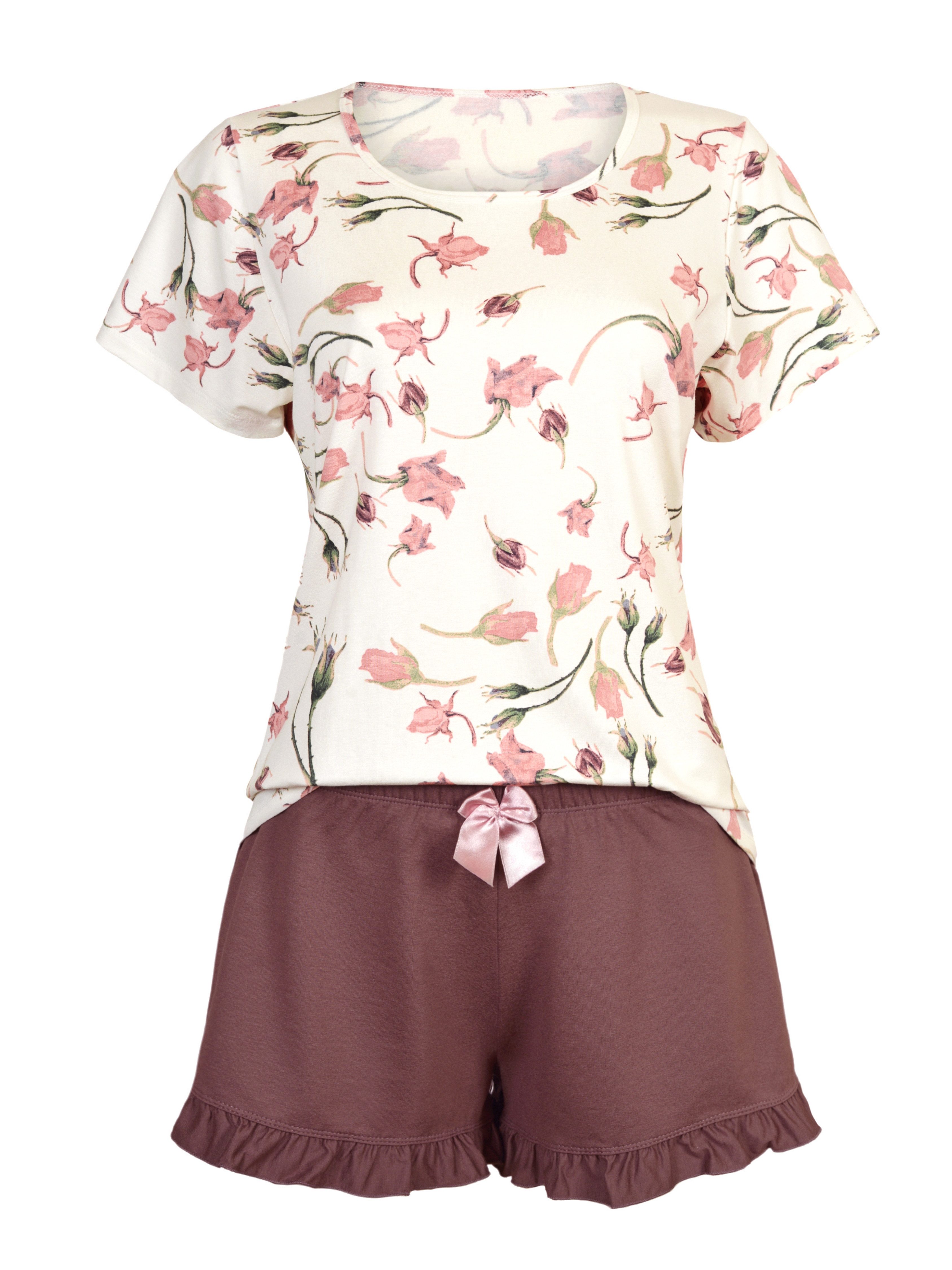 Donna Pyjama Schlafanzug Shorts mit Rüschen günstig online kaufen