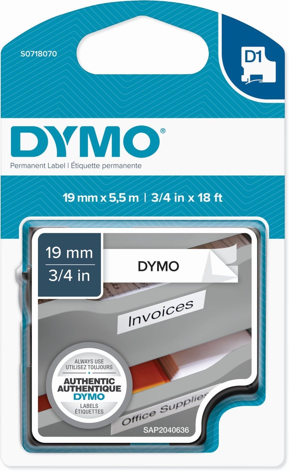 DYMO Beschriftungsband Schriftbandkassette D1 Polyester laminiert 5,5mx19mm schwarz/weiß