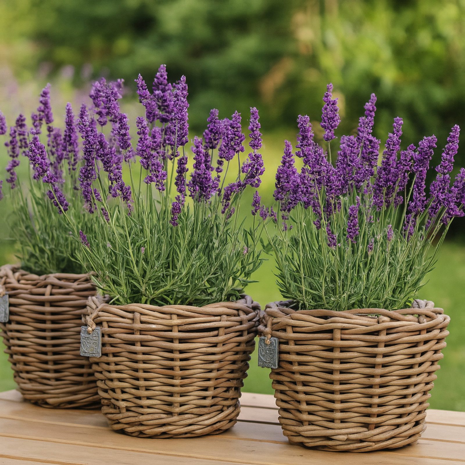 Van der Leeden Blumentopf Pflanzkorb Pflanzentreppe Rattan Korb Pflanzkübel (Set, 3 St., Packung), 3 Stk, Inkl. Inneneimer, Rattan, Handmade, ohne Wasserablauf