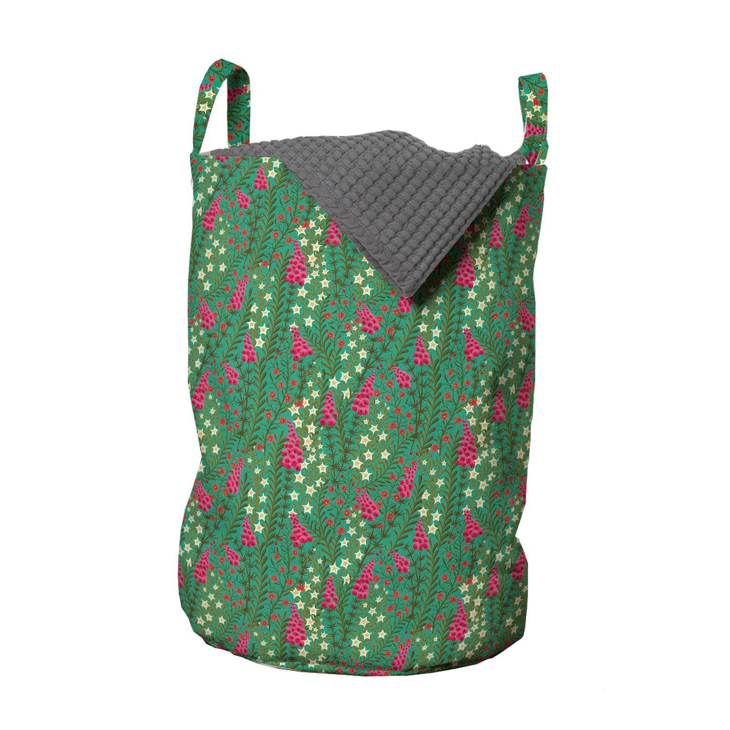 Abakuhaus Wäschesäckchen Wäschekorb mit Griffen Kordelzugverschluss für Waschsalons, Frühling Kleine Garten-Blumen-Blätter