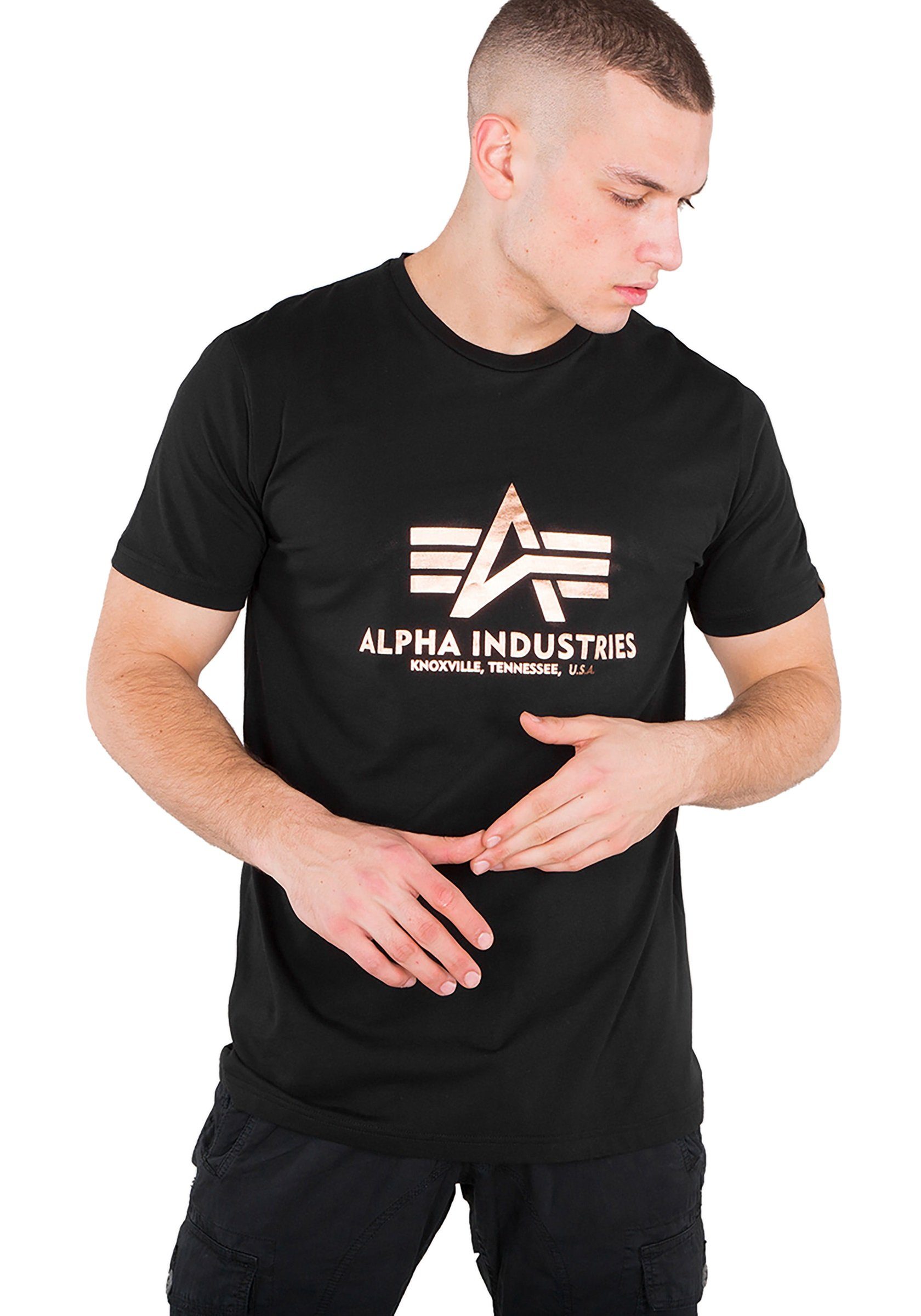 Alpha Industries T-Shirt Alpha Industries Herren T-Shirt Basic Foil Print Adult black/gold