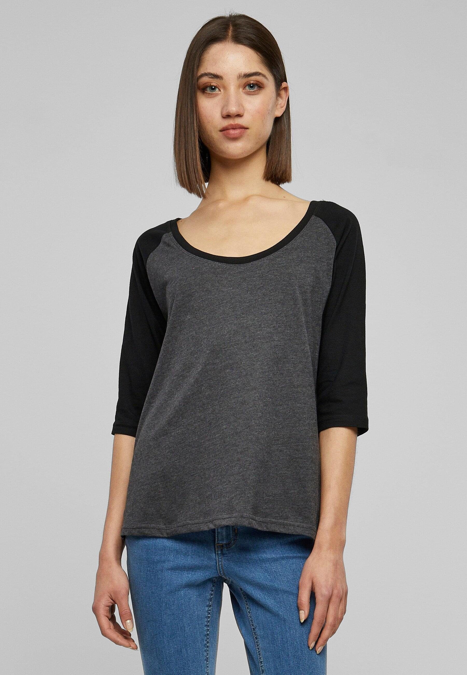 charcoal/black Ladies 3/4 Tee (1-tlg) Contrast URBAN Damen CLASSICS Kurzarmshirt Raglan