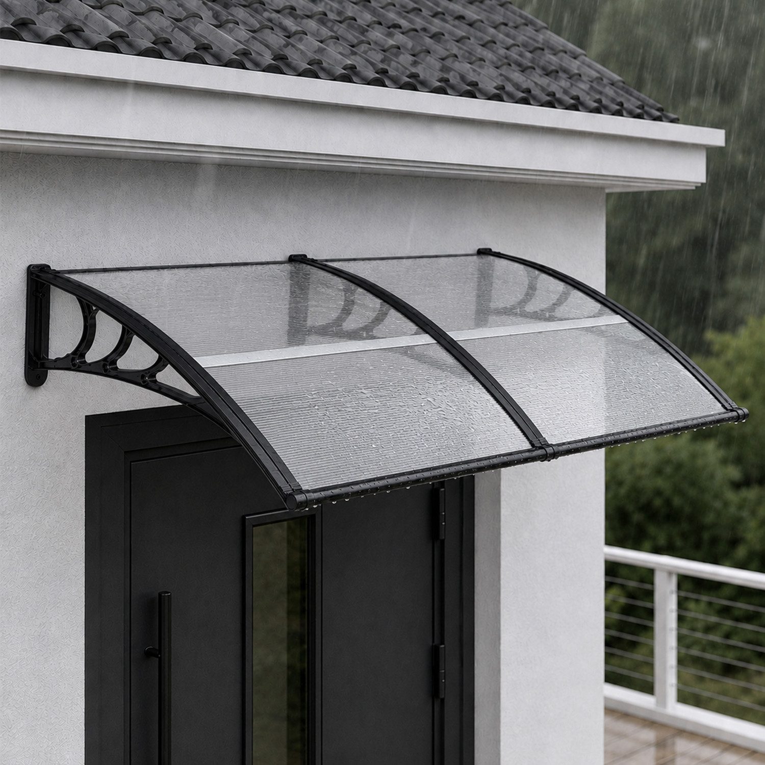 Clanmacy Vordach Haustürvordach mit Regenrinne 200x100 cm, Polycarbonat, Transparent – Bild 5 von 5