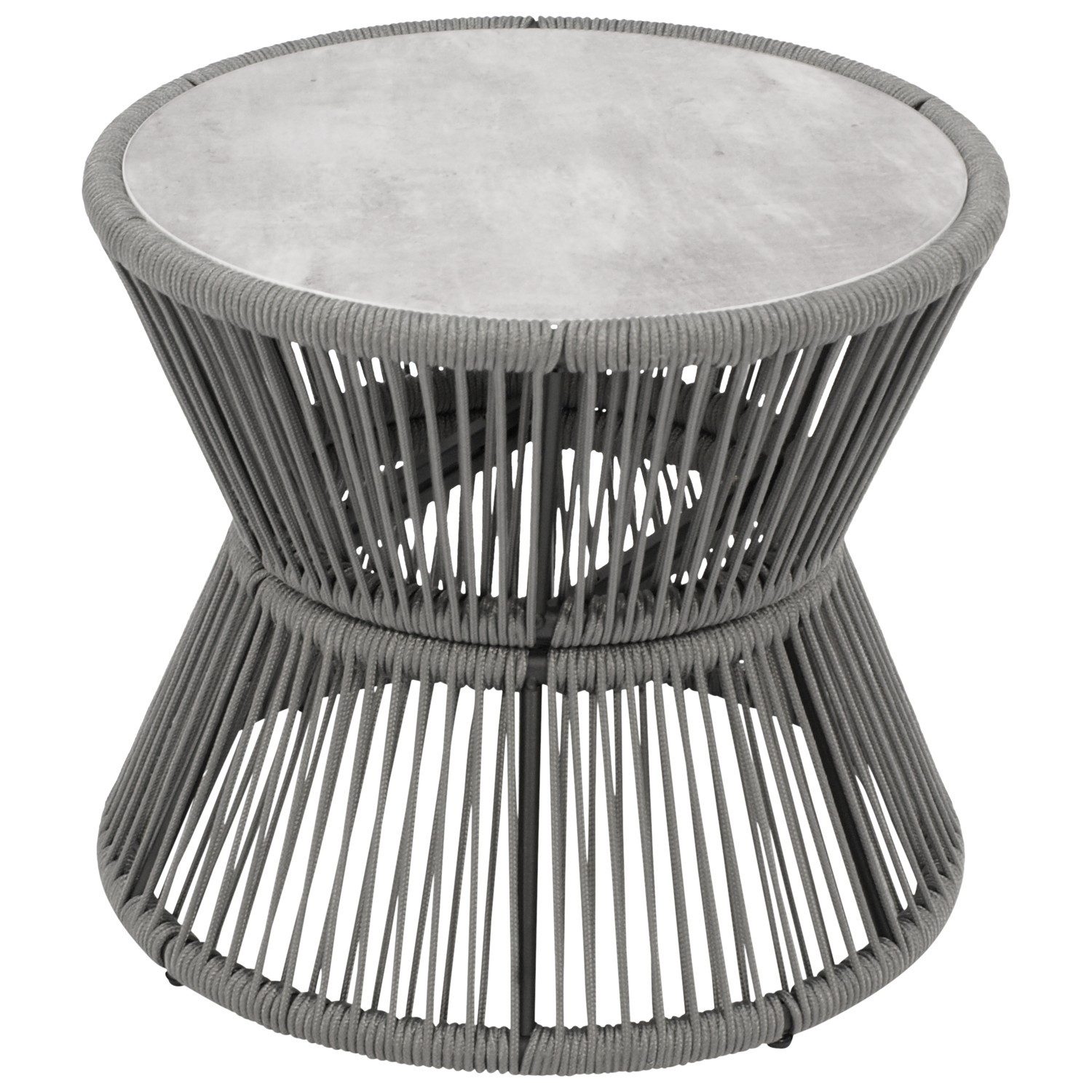 DEGAMO Gartentisch ANCONA, Beistelltisch 56cm rund, 48cm hoch, Rope grau + Glas