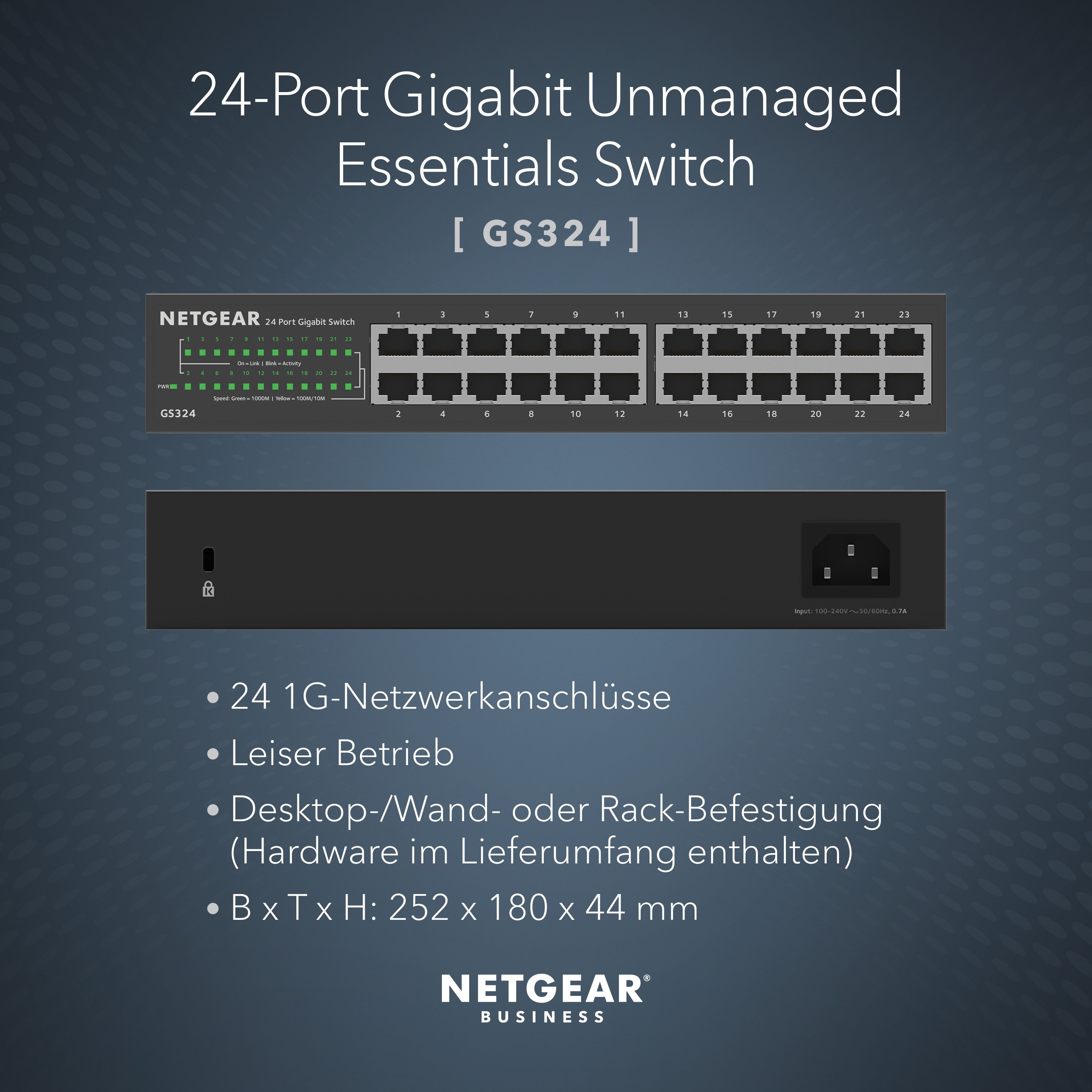 NETGEAR GS324v2 - 24-Port Gigabit Ethernet Netzwerk-Switch - Netzwerk-Switch (Plug-and-Play ohne Konfiguration)