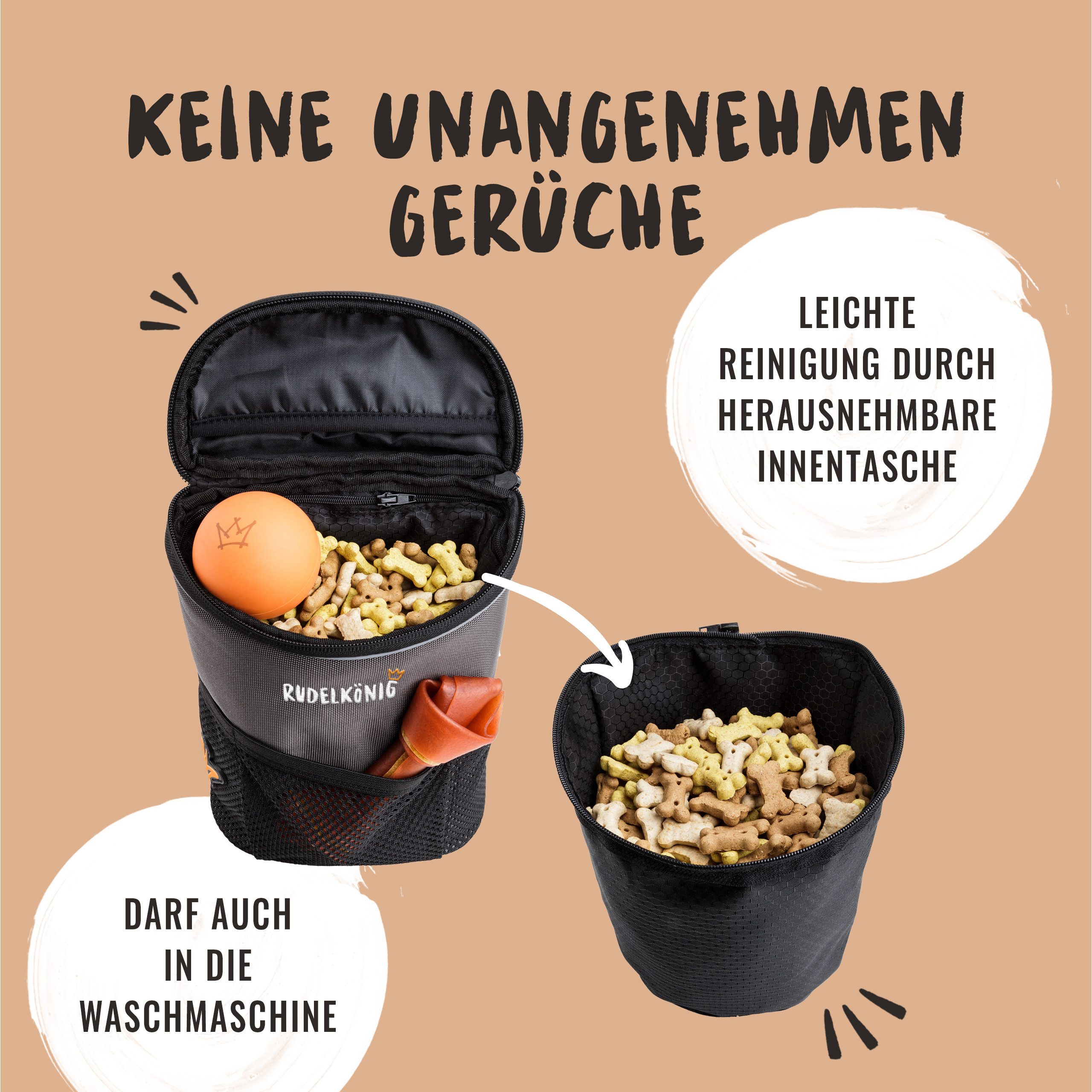 Rudelkönig Leckerlibeutel Leckerlitasche für Hunde, Futterbeutel mit Aufbewahrungstasche (1-tlg), Snack-Beutel für Hunde mit Kotbeutelspender zum Umhängen – Bild 5 von 5