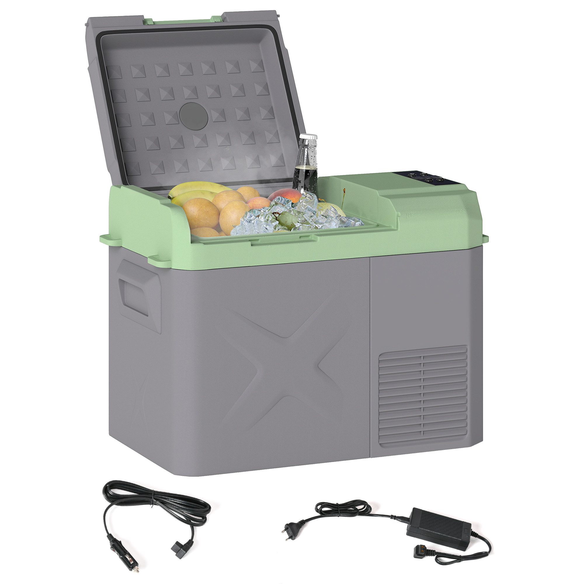 Outsunny Kühlbox mit LED, Anschluss, Kühlfunktion, für Auto Steckdose LKW Camping Boot Grau+Grün