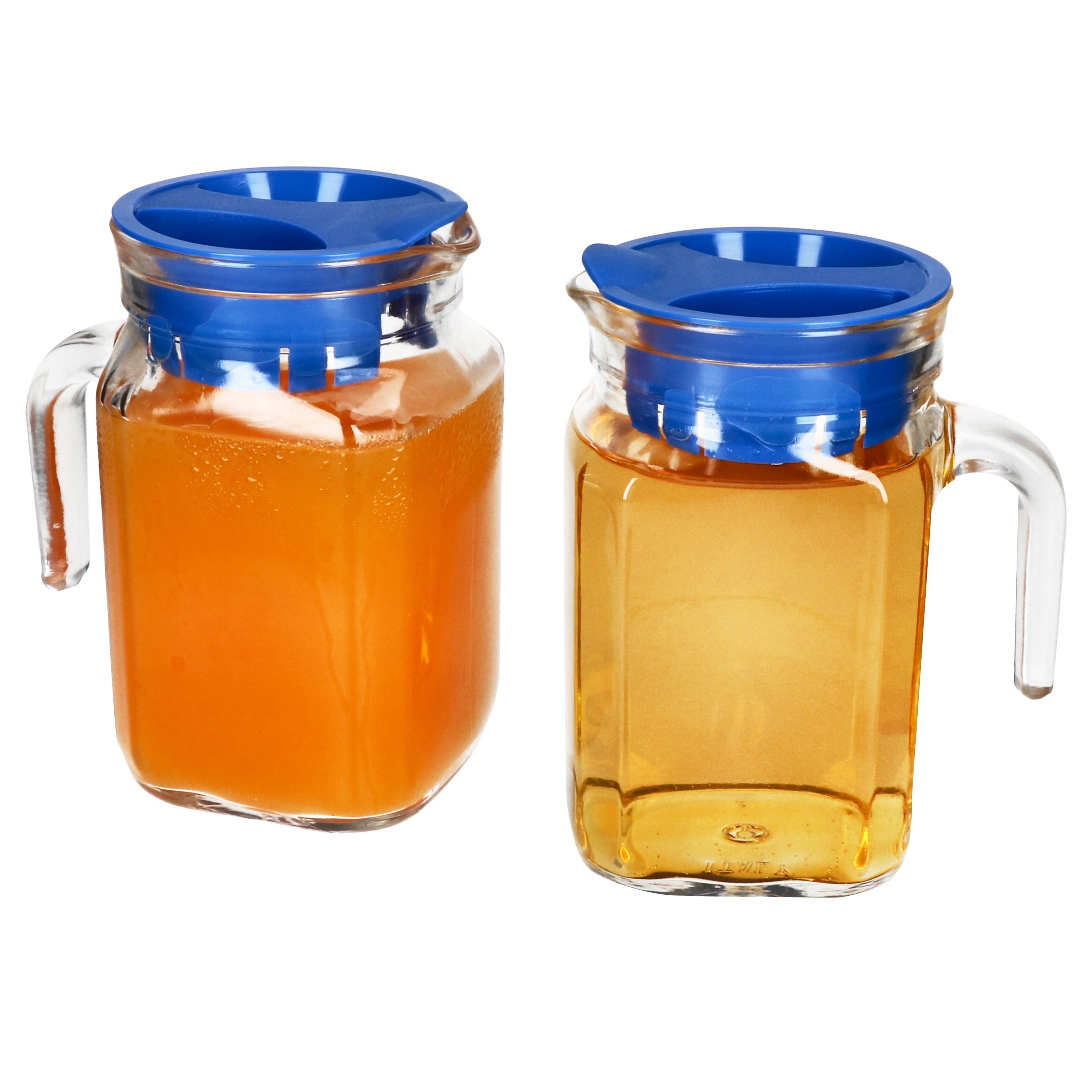 MamboCat Karaffe 2x KORA Kühlschrankkrug mit Deckel blau 0,5L Henkel Glas-Karaffe