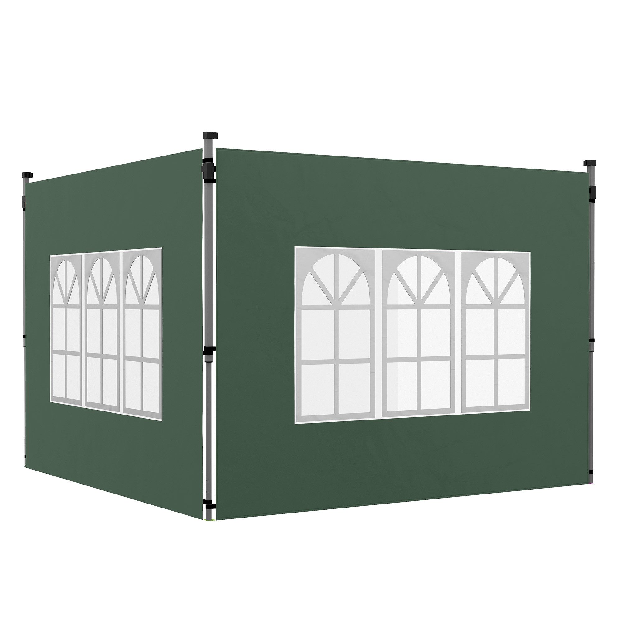 Outsunny Pavillonseitenteil Seitenwand Fenster wasserdicht Oxfordstoff Wind- & Sichtschutz, 295x195 cm, für Faltpavillon in 300x300 cm oder 300x400 cm) Seitenwand, [2-St. Seitenteile für Pavillon, für Partyzelt, Grün