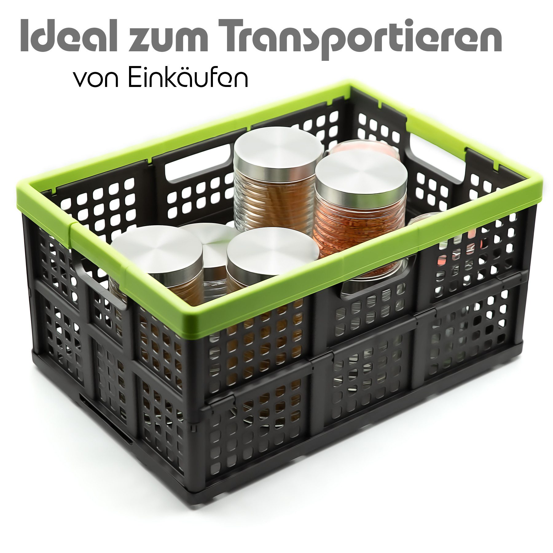 BigDean Klappbox faltbar & extrem stabil Klappkorb aus robustem Kunststoff in Anthrazit, 50 l, Faltbar, Splatzsparend Stapelbar, Robuste hohe belastbarkeit