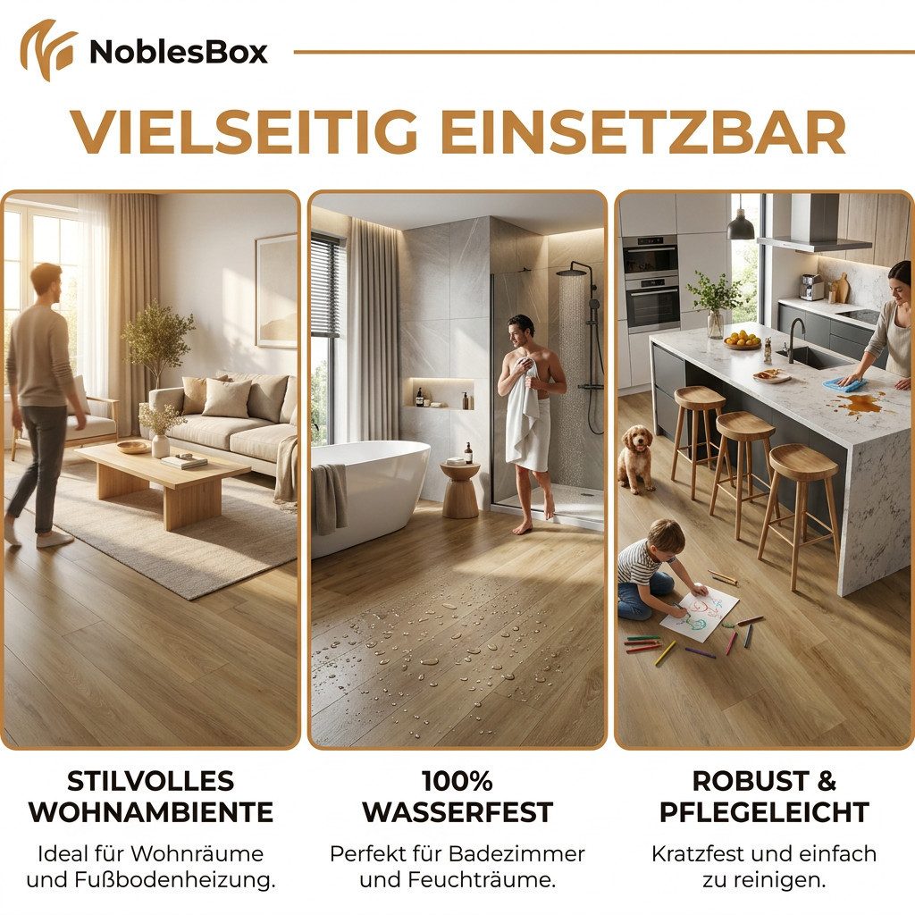 NoblesBox Designboden Klick Vinylboden SPC - Hartvinyl - 4+1mm Wasserfest - 1 mm Isolierung, Für Fußbodenheizung, Hochabriebfest & Klicksystem – Bild 4 von 5