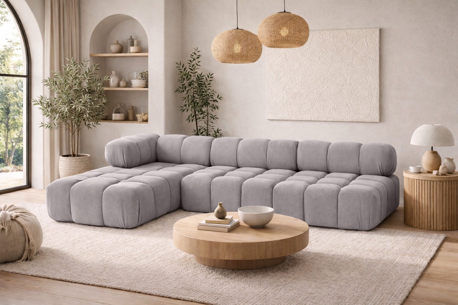 Kaiser Möbel Ecksofa L-form, Wohnlandschaft für Wohnzimmer, Stoff Salvador, Selia, modernes L-Design,weiche, abgerundete Form,Selia-Modulen