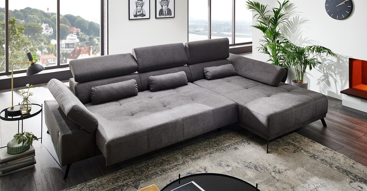 DENIA, Sitztiefenverstellung, elektrische Sofa Grau, LIV'IN 79 192 x x BxHxT 309 Webstoff, cm
