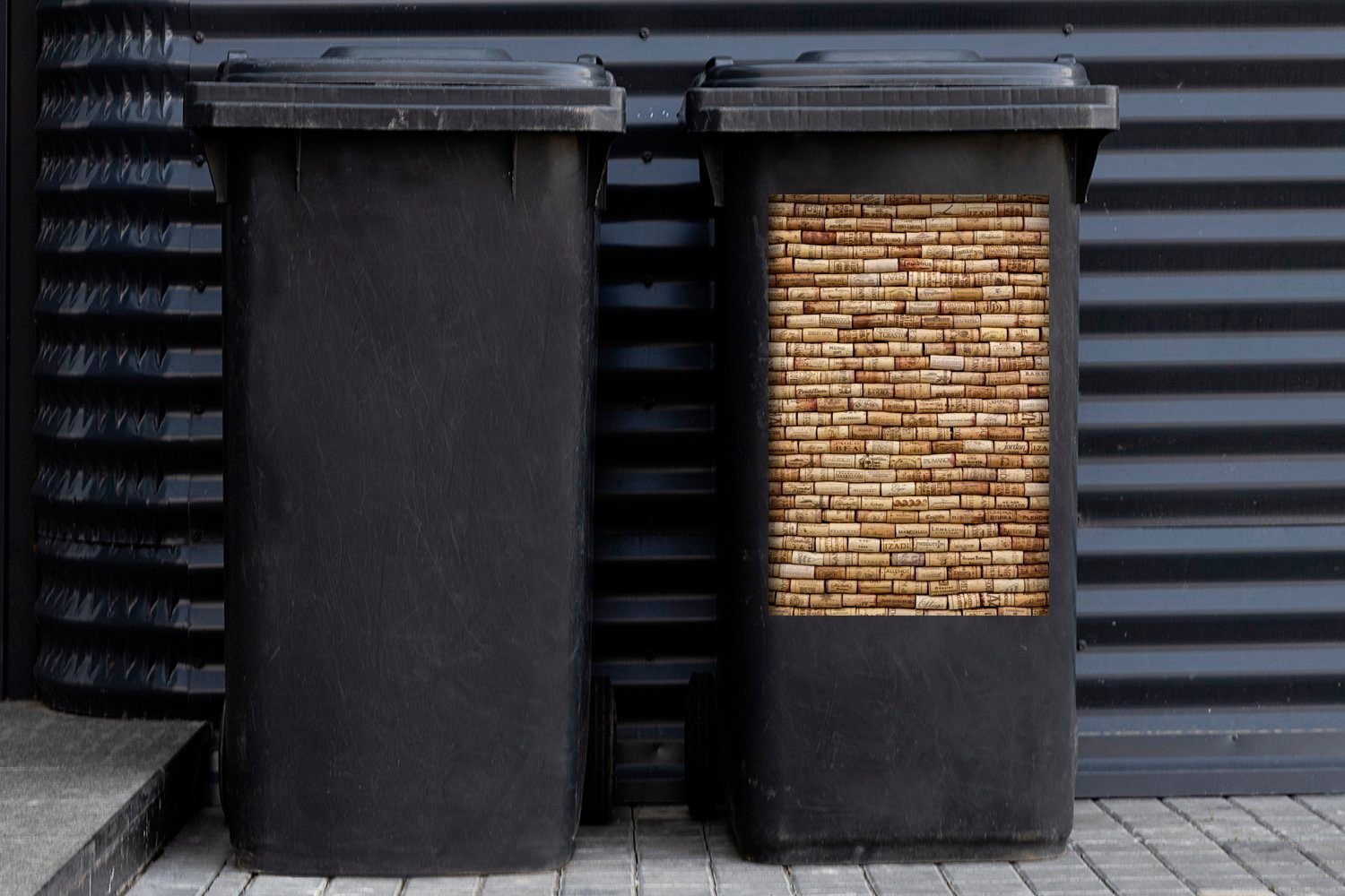 Korken Mülleimer-aufkleber, in Wandsticker St), Abfalbehälter einer Mülltonne, MuchoWow Container, (1 Sticker, Reihe