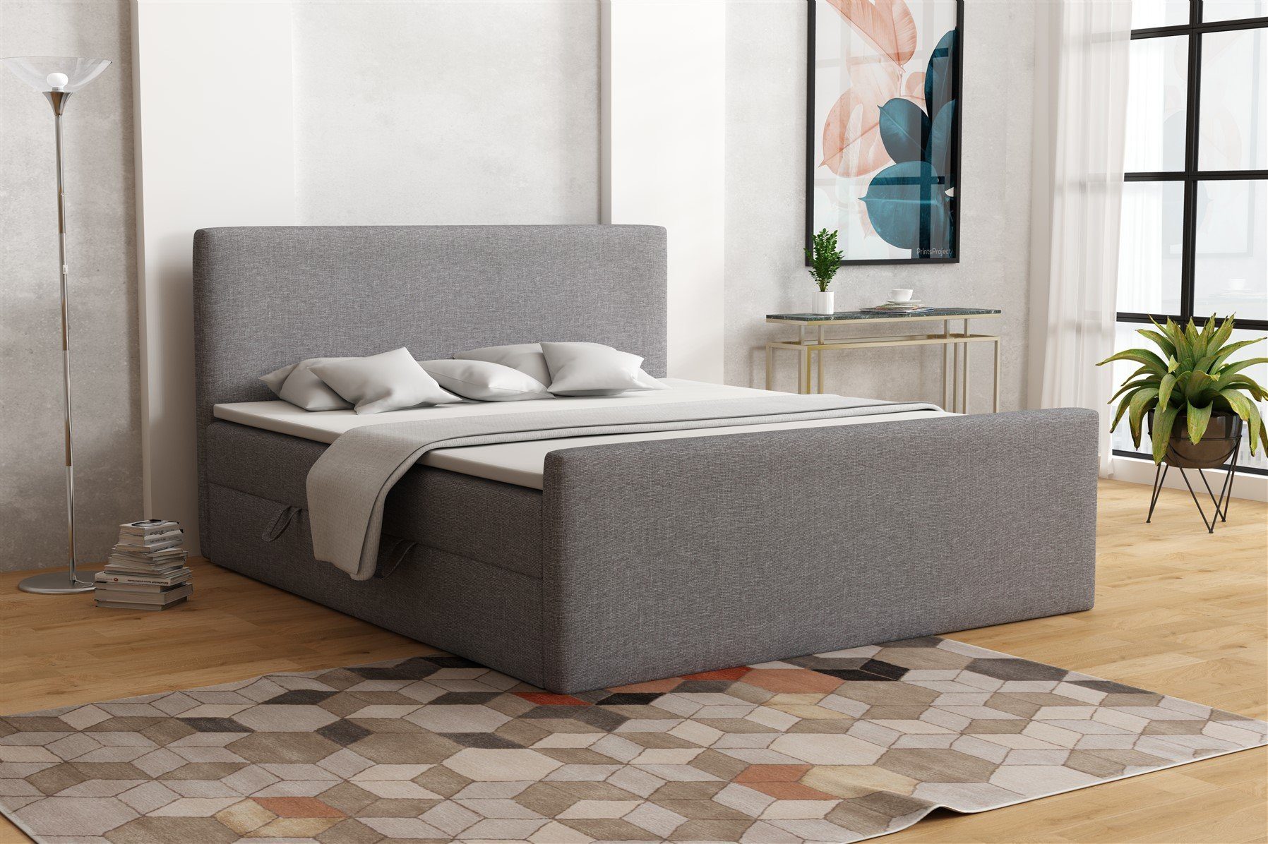 Fun Möbel Boxbett Schlafzimmerbett IKAROS in Stoff Sawana oder Primo (inkl. Bettkasten, inkl. Kaltschaumtopper), gepolstertes Fußteil