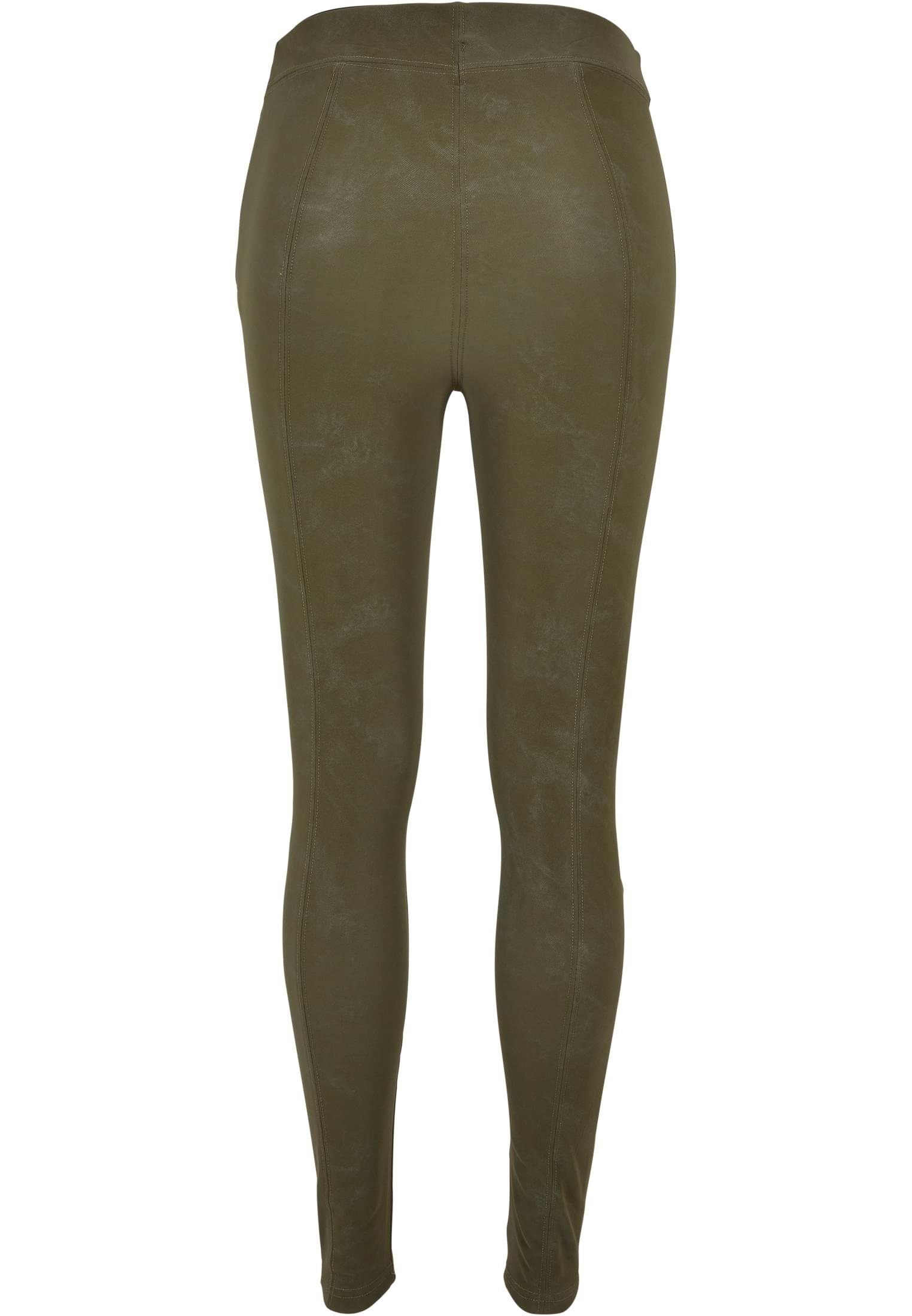 Faux Pants URBAN Leggings Washed (1-tlg) Damen Leather CLASSICS Ladies olive