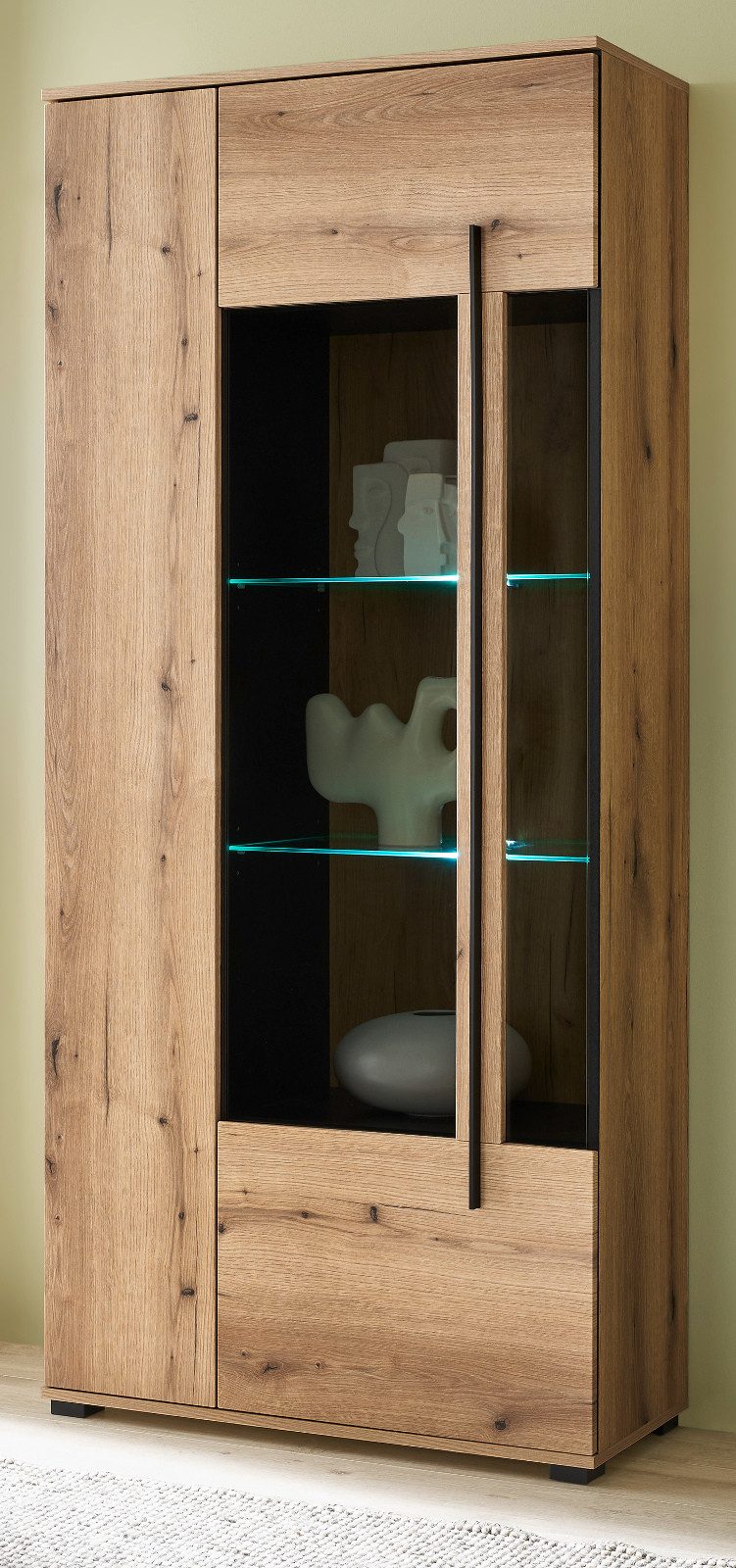 Furn.Design Stauraumvitrine Design-D (Vitrinenschrank in Evoke Eiche Dekor, 90 x 200 cm) mit 10 Fächern
