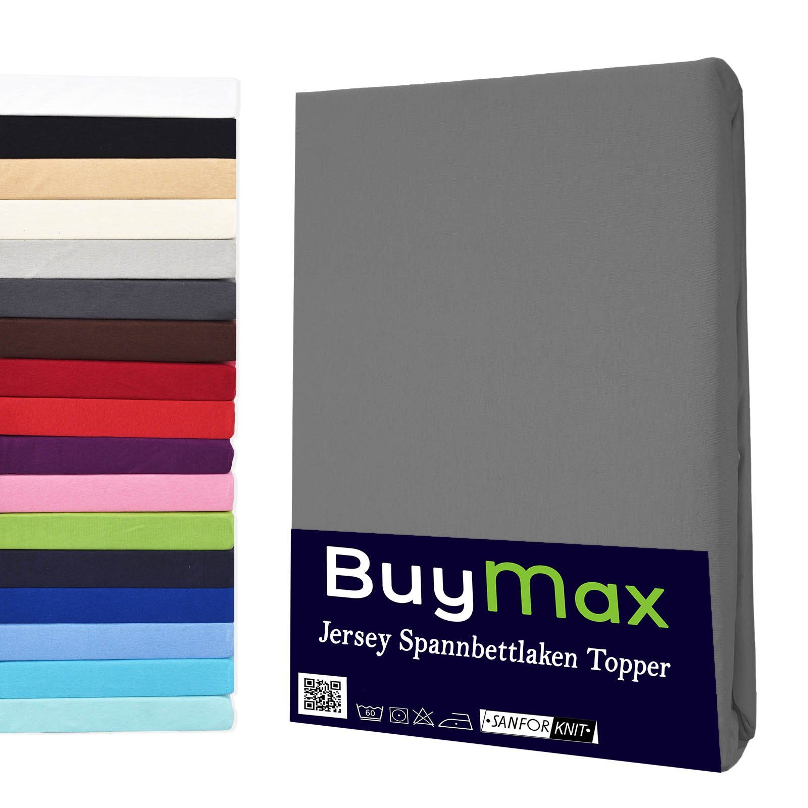 Spannbettlaken Topper, Buymax, Jersey, Gummizug: 100% Farben aus Größen Verschiedenen Atmungsaktiv Anthrazitgrau Baumwolle Topper für Pflegeleicht in mit bis Rundumgummi, und Jersey Höhe Rundumgummi Stoff, und 9 cm