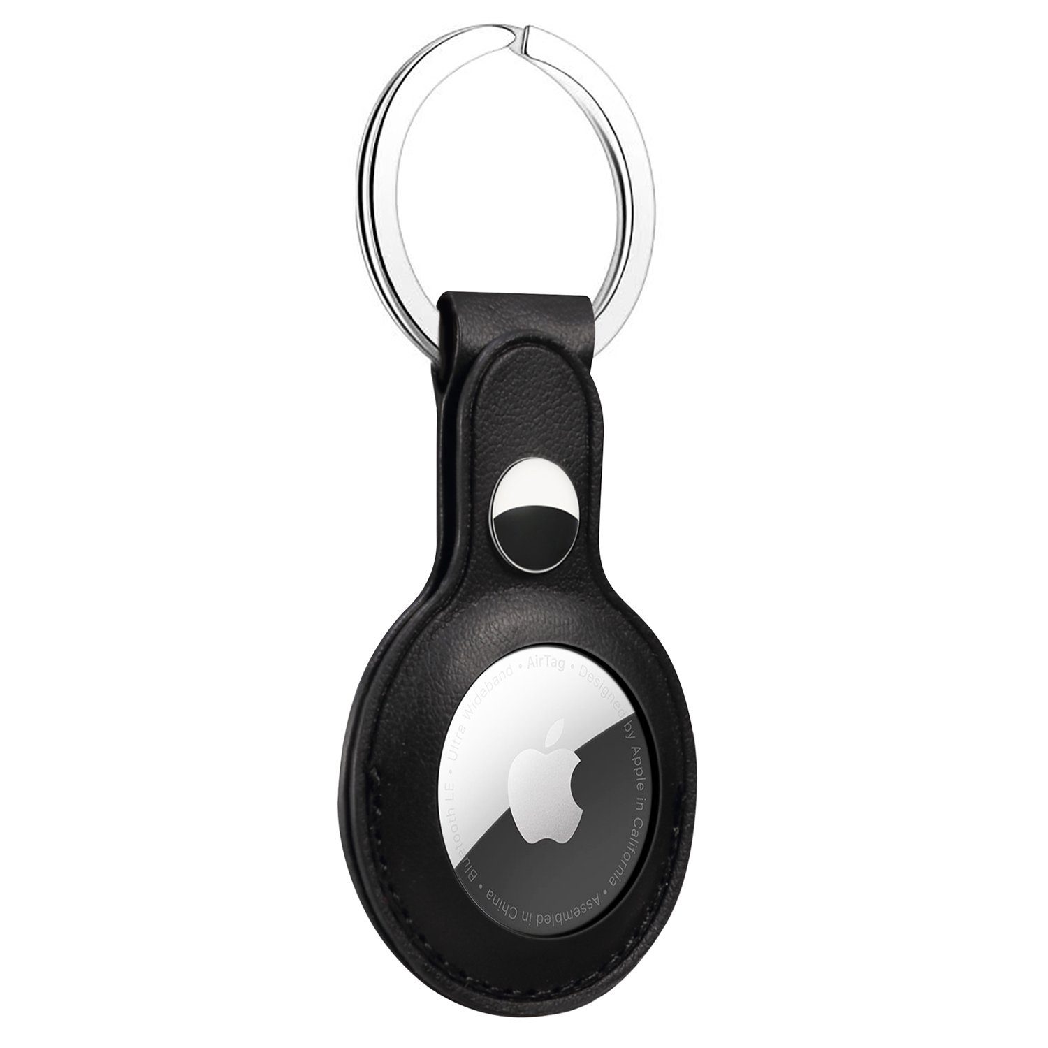 Leder Schlüsselanhänger AirTag, zggzerg Schwarz Keyring für Apple Schlüsselanhänger Lederhülle