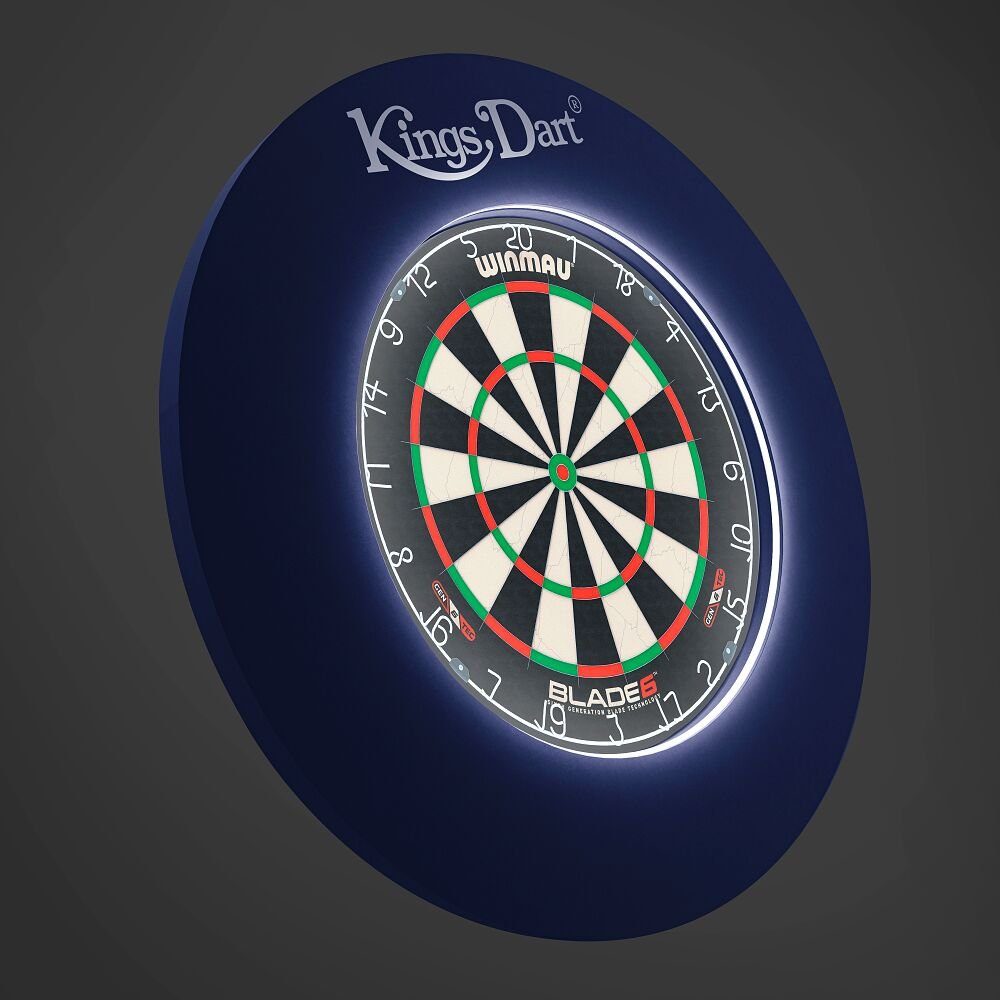 Kings Dart Dartscheibe Dart-Set Vision LED Winmau Dartboard Blade 6, Turnierdartscheibe nach WDF-Standard Blau