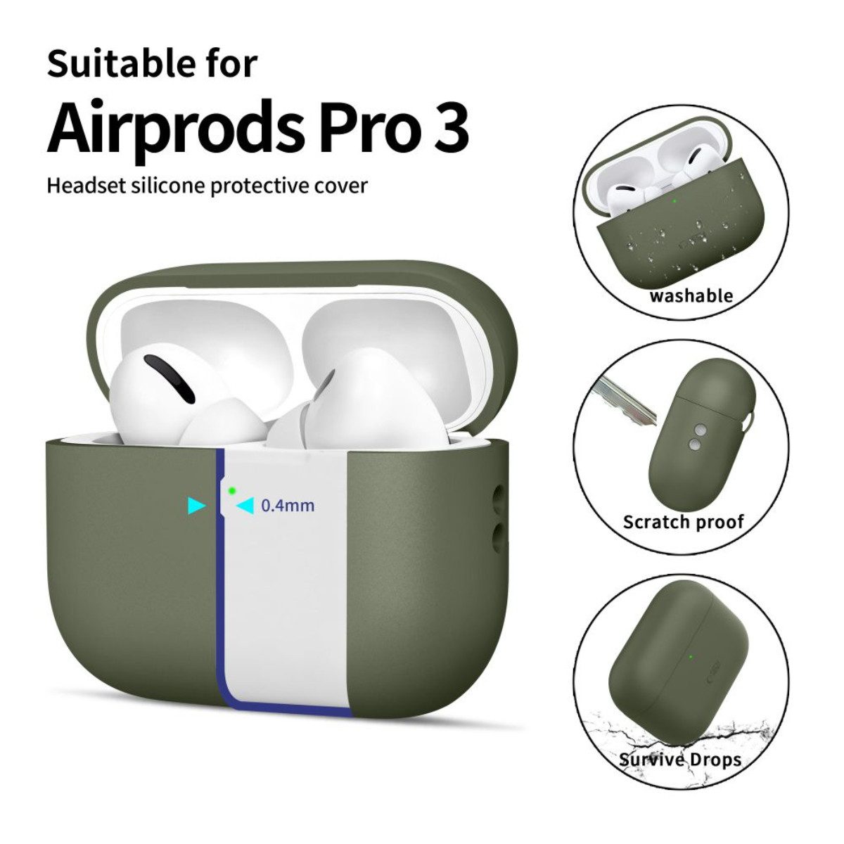 TECH PROTECT Kopfhörer-Schutzhülle Silikonhülle für AirPods Pro 3, Passgenauer Rundumschutz für das Ladecase – Bild 3 von 5