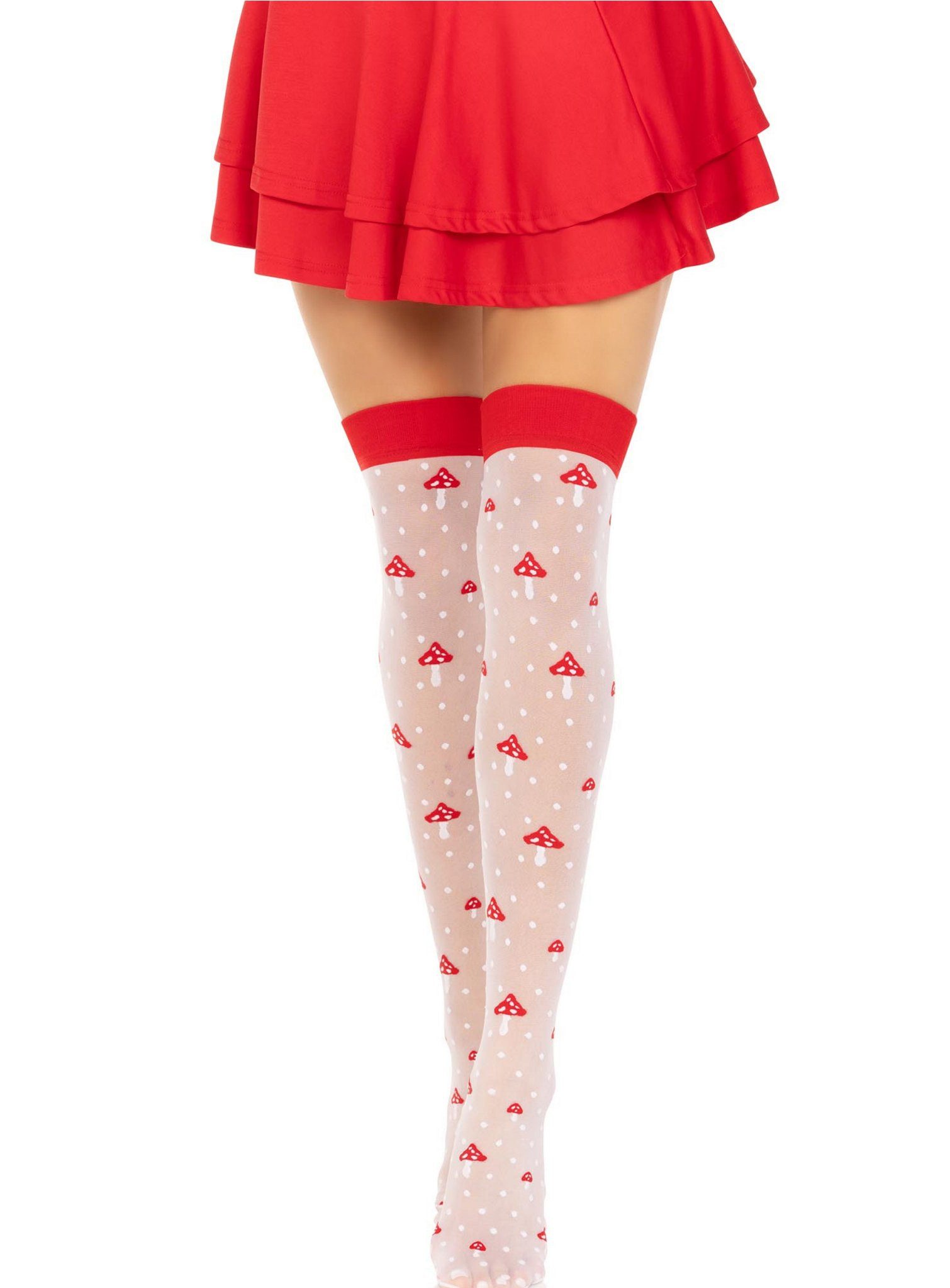Leg Avenue Kostüm Fliegenpilz Strümpfe, Auffallende Overknees im sommerlichen Design
