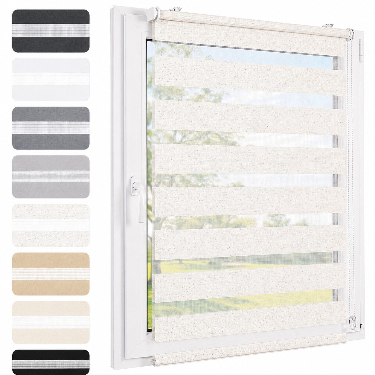 Doppelrollo Doppelrollo Klemmfix ohne Bohren Duo Rollo Leinenoptik Rollo Jalousie, Sekey, Klemmfix, für Fenster und Tür, freihängend mit Klemmträger, Seitenzugrollo