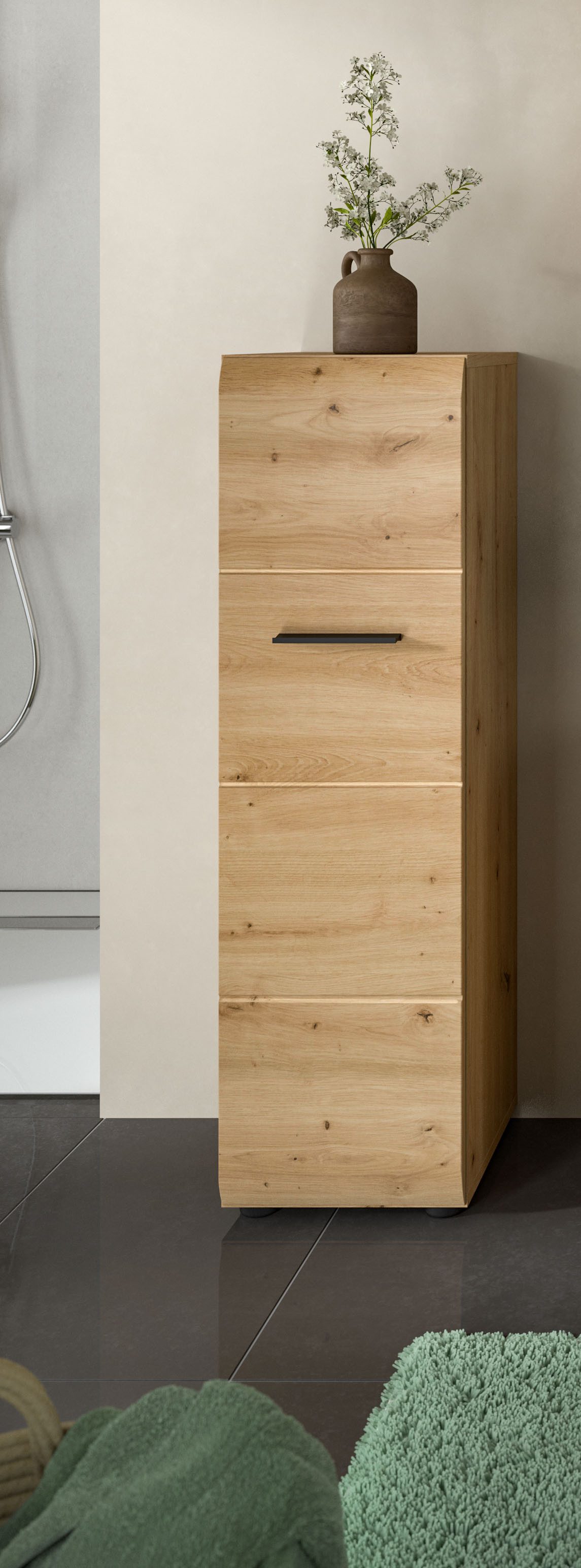 welltime Stauraumschrank FLORENZ, Höhe 106 cm, 1 Tür, 4 Fächer, stehend & hängend montierbar (1-St., TOPSELLER) Türanschlag wechselbar, hochwertige MDF Front, B – Bild 2 von 5