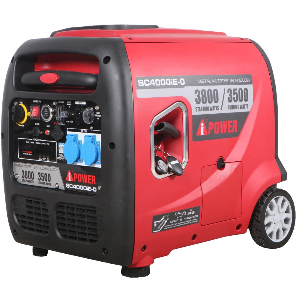 A-iPower Stromerzeuger SC4000iE-O, 3,8 in kW, (Benzin Stromgenerator Generator Notstromaggregat 4-Takt Motor Stromerzeuger Leise Paralleles Design), mit 2*230V Steckdosen