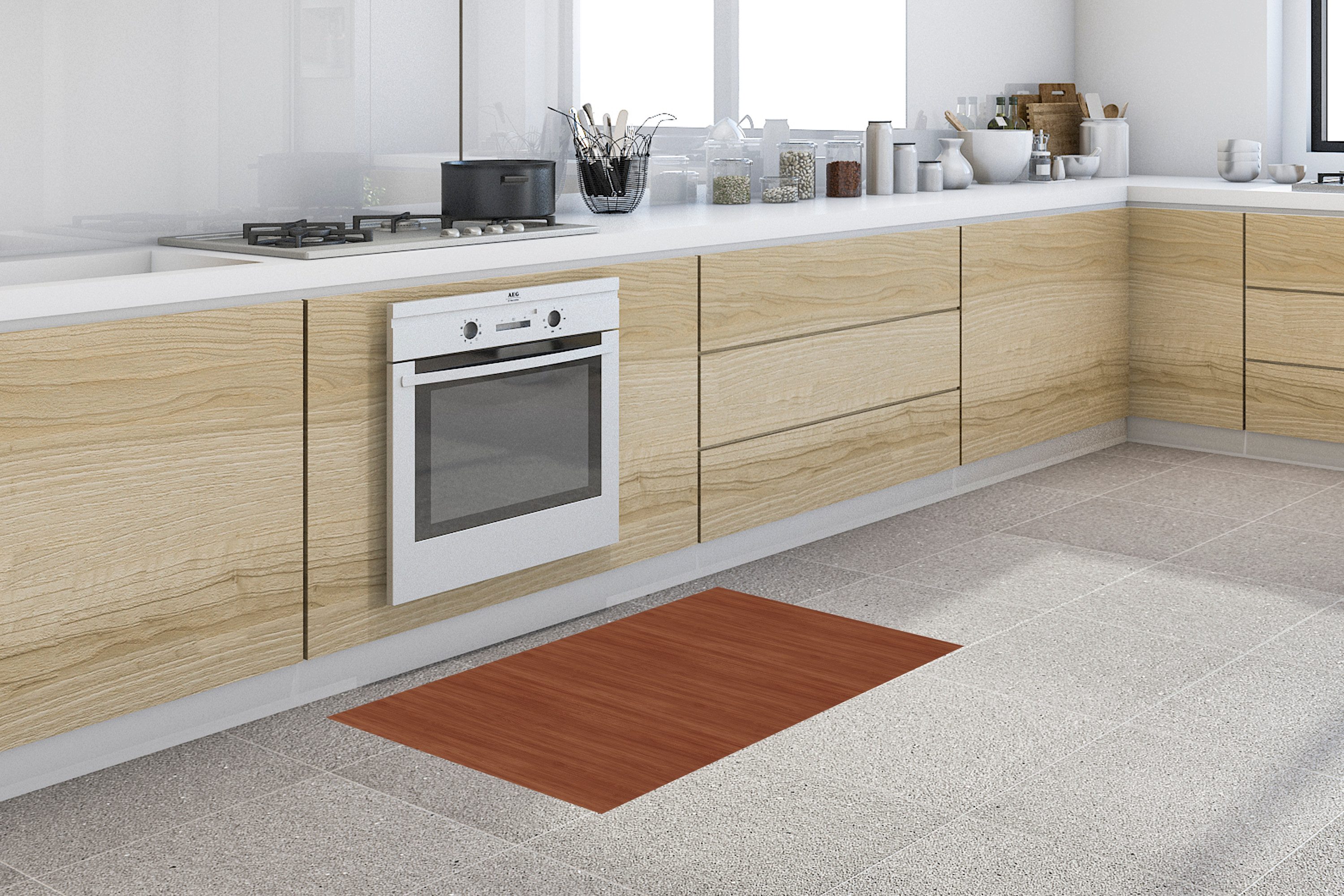 MuchoWow Küchenläufer Rot - Holz - Braun, aus Kunststoff, Küchenteppich, Läufer für Küche, Rutschfest, Küchendeko, 120x50 cm