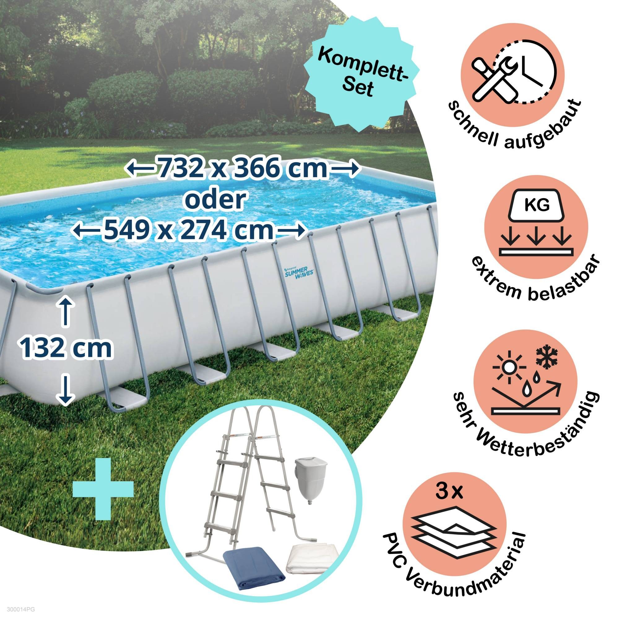 PolyGroup Framepool Polygroup Summer Waves Elite Rechteck Frame Pool S (Beckenset), Sicherheitsleiter