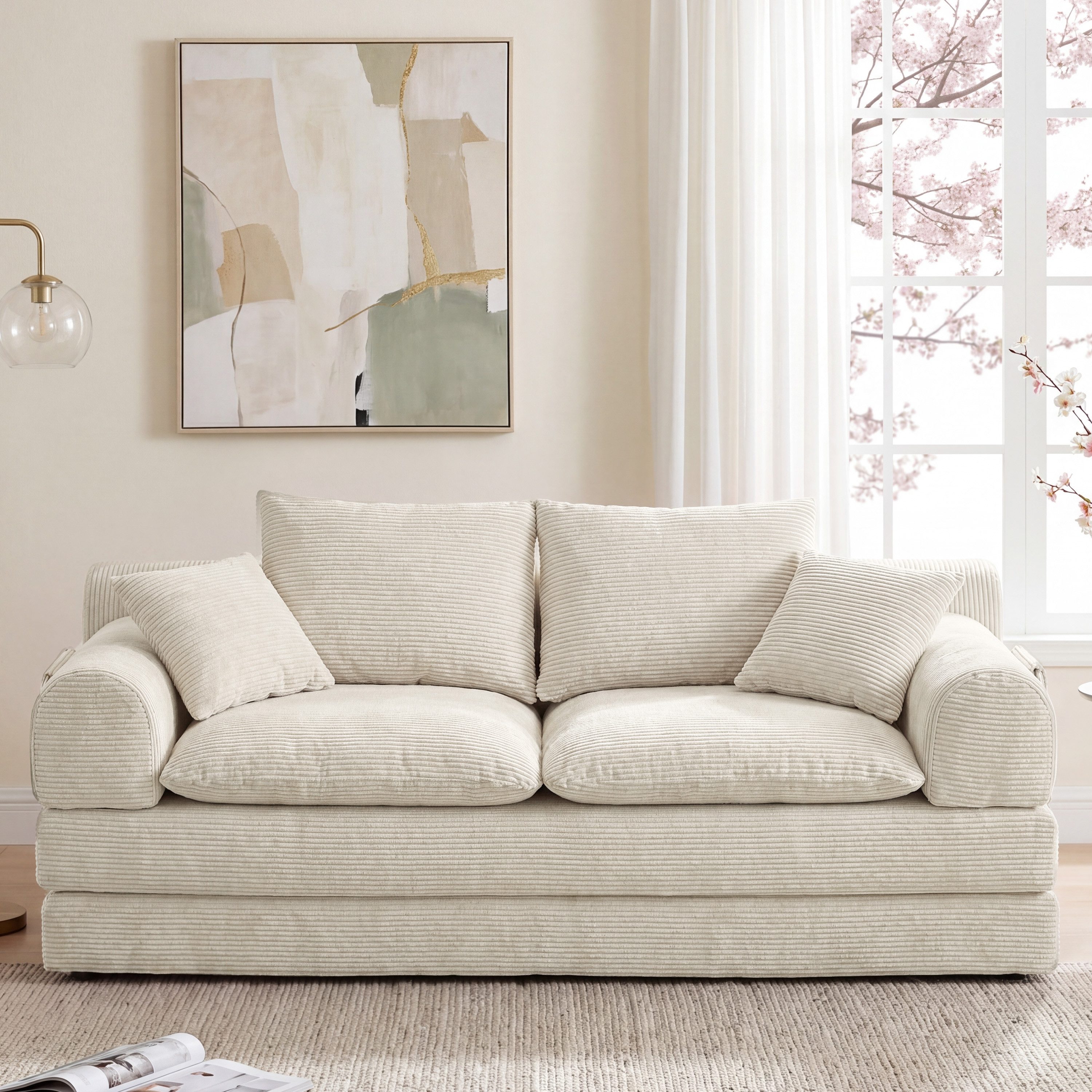 Vipbear Sofa Modulares 2-Sitzer Sofa aus Cordstoff, Schlafsofa mit Memory-Schaum, 1 Teile, Maße 200×180×56 cm, 4-in-1 Funktionssofa