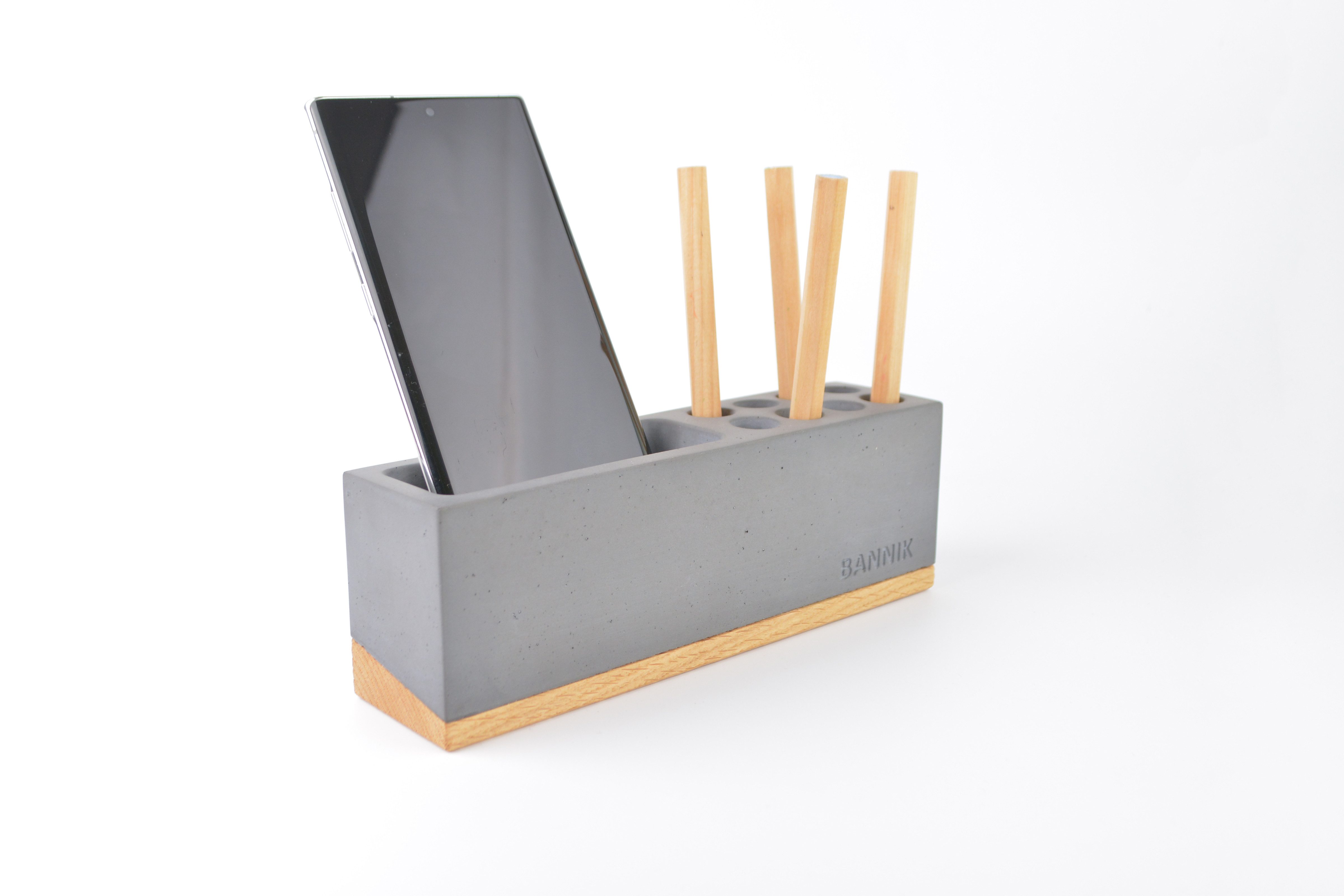 Bannik Organizer Stiftehalter aus Beton und Massivolz - Büro Organizer (1 St., 20x5x7cm), glatte, hochwertige Haptik
