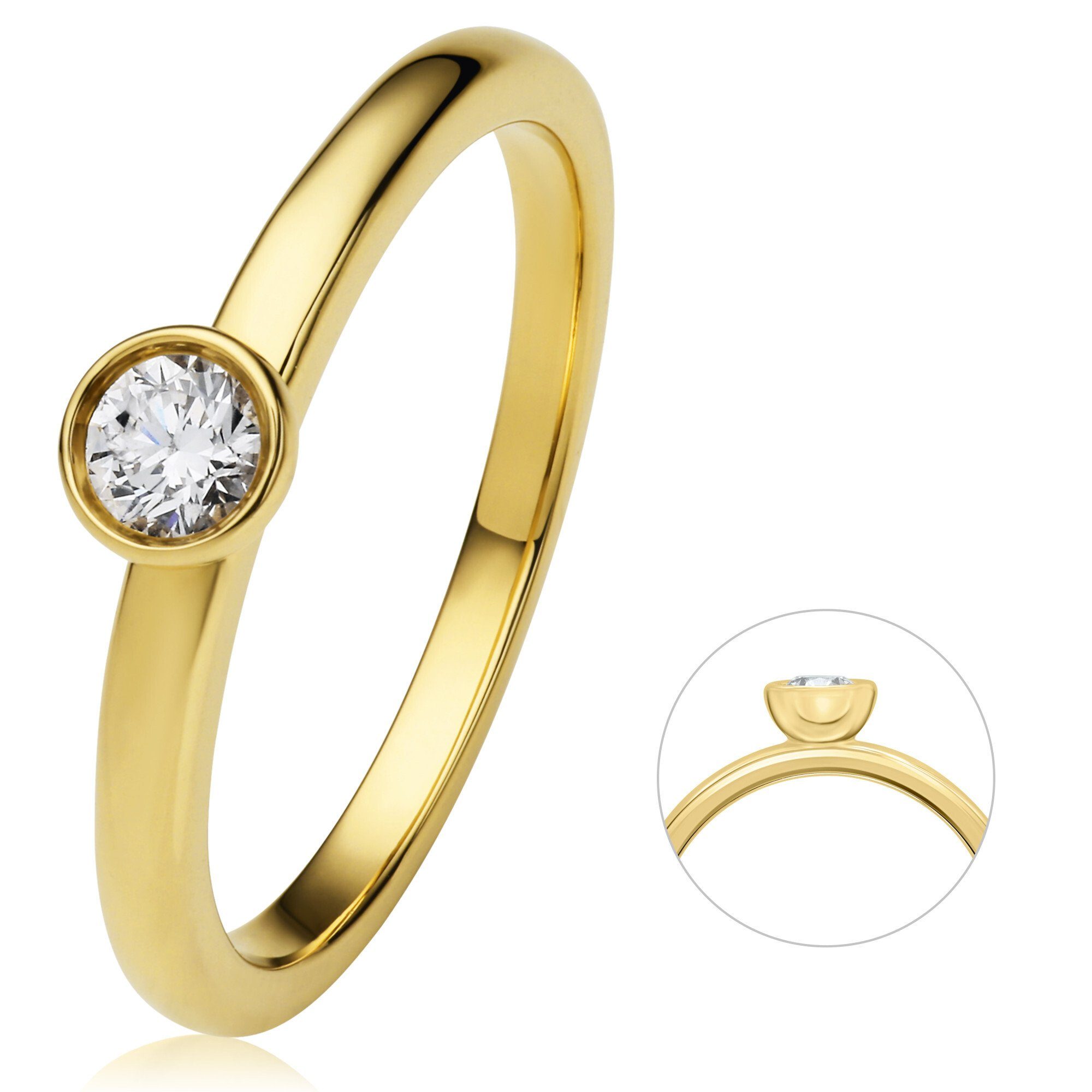 ONE ELEMENT Diamantring 0.2 ct Diamant Brillant Zarge Ring aus 585 Gelbgold, Damen Gold Schmuck Zarge