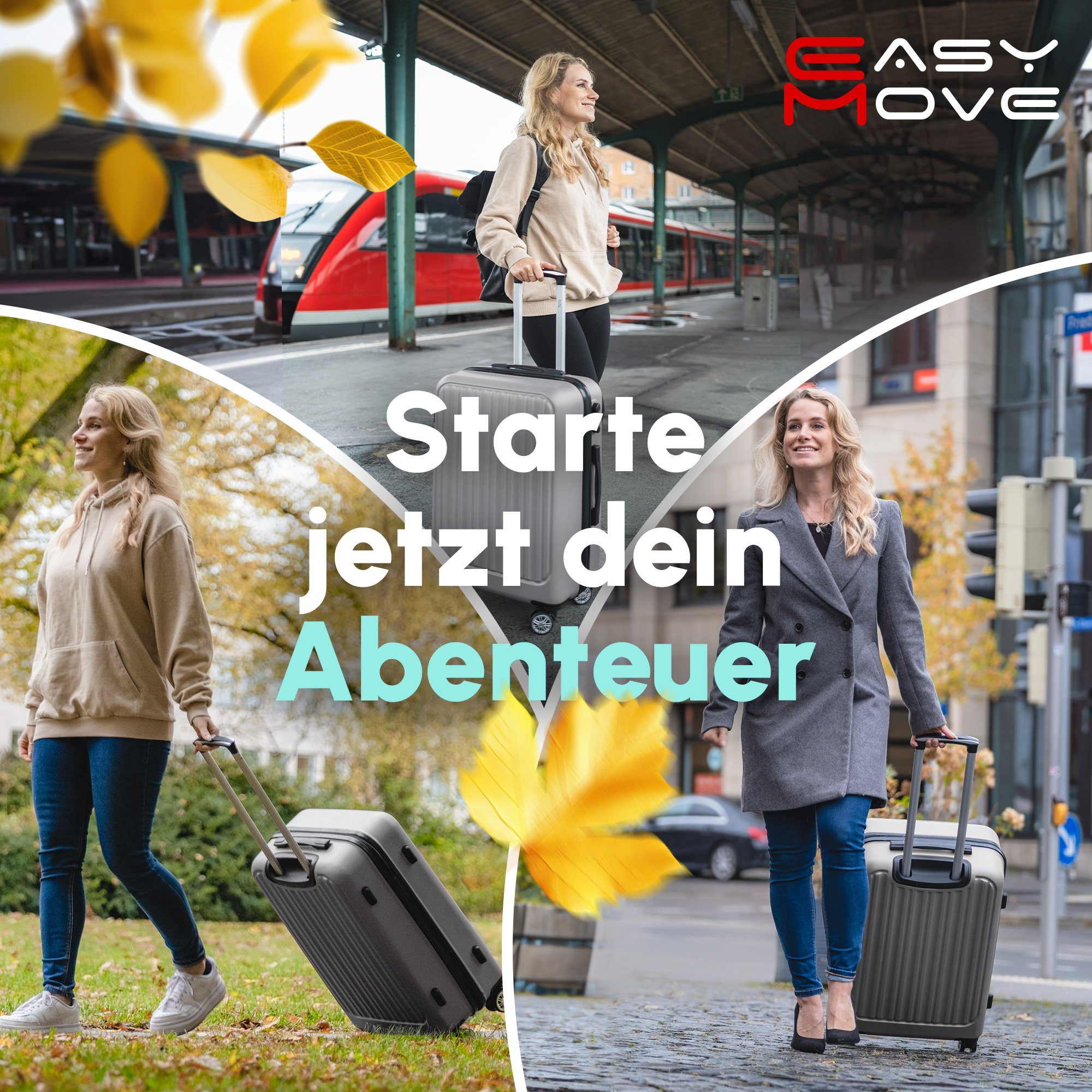 Hartschalen-Koffer, Silver Doppelrollen, Hartschalen-Trolley Ace Gray Easy Reisekoffer 026, Move ABS 360° 100%