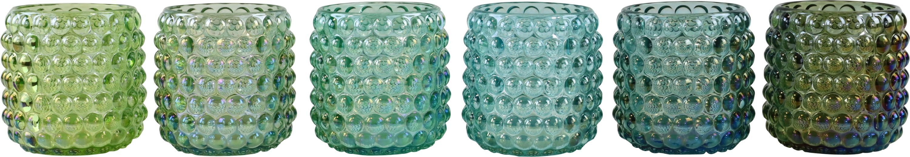 FURNARO Tischkerzenhalter (6-tlg. Tischlichterset), Schimmernde Glasoptik mit strukturierter Oberfläche