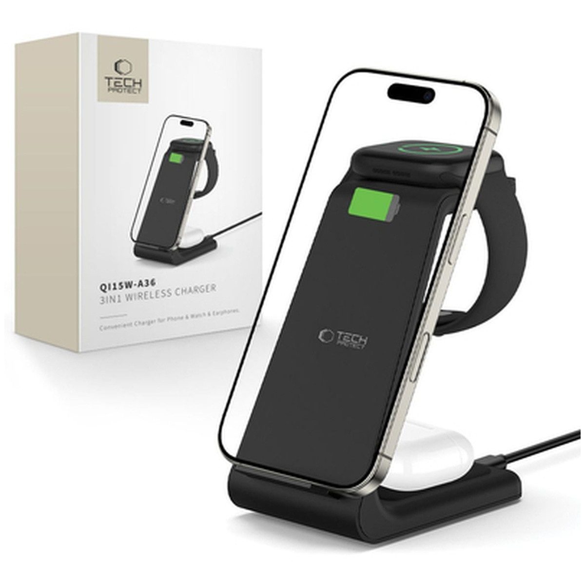 TECH PROTECT Tech Protect QI15W A36 3in1 Ladestation für Apple Smartphone-Ladegerät