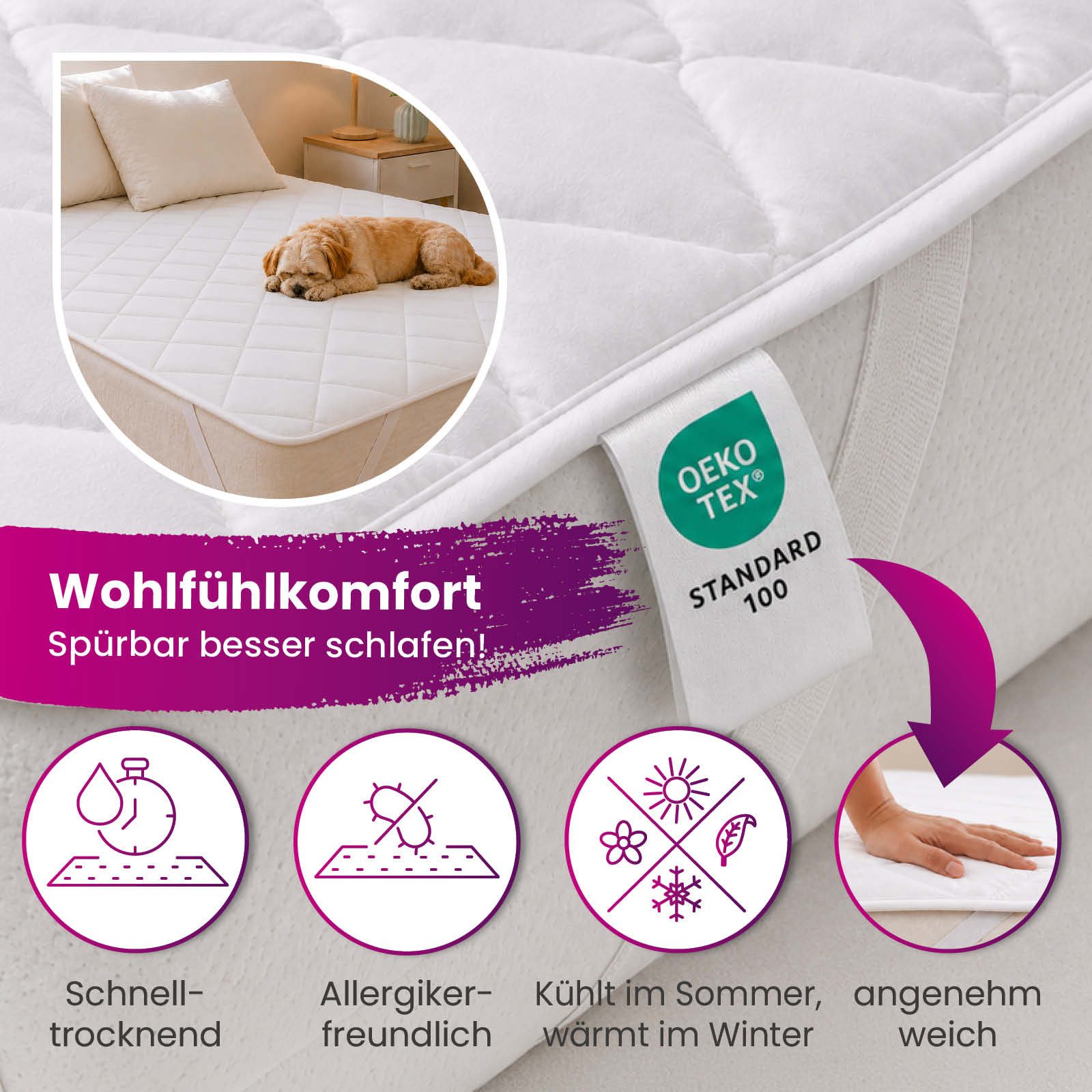 Matratzenschoner Matratzenauflage Einzelbett 90x200 wometo, OEKO-TEX®, made in EU – Bild 4 von 5