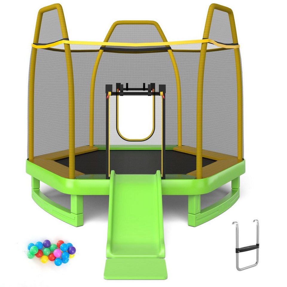 COSTWAY 377cm Trampolin Mit Basketballring, Sicherheitsnetz, GS