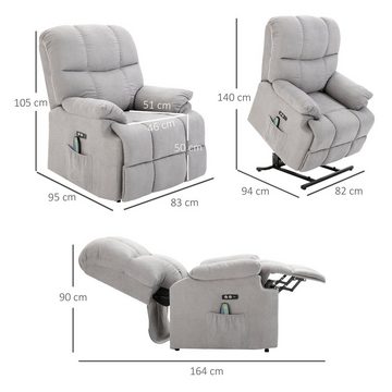 HOMCOM Massagesessel Sessel mit Aufstehhilfe, 8 Vibrationsköpfe (Relaxsessel, 1-St., Fernsehsessel), bis 150 kg belastbar