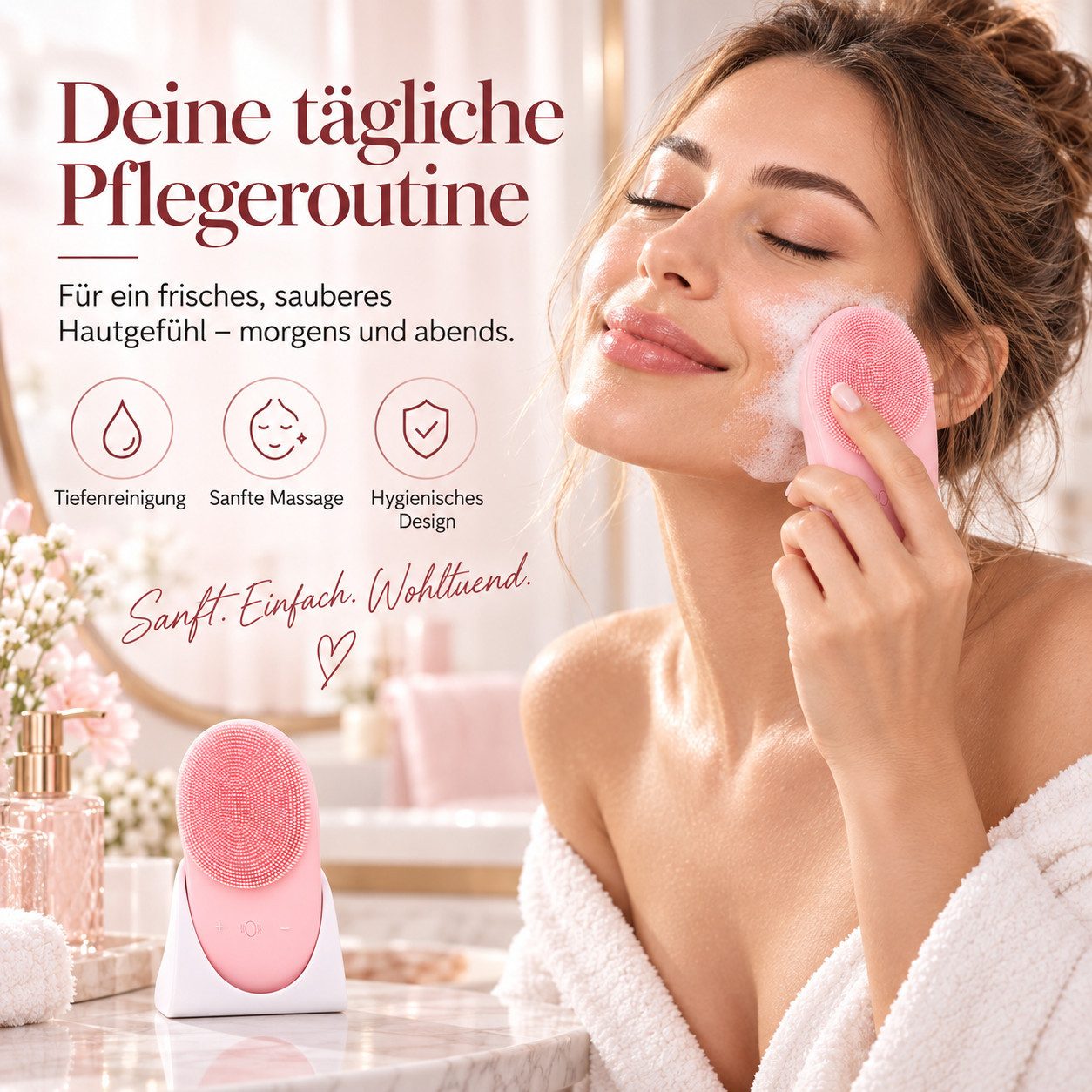 Luckice Gesichtsmassagegerät Gesichtsreinigungsbürste, Elektrisches Gesichtsmassagegerät, Alle Hauttypen Ultrahygienische Skincare,Einfache Gesichtsreinigung, E – Bild 2 von 5