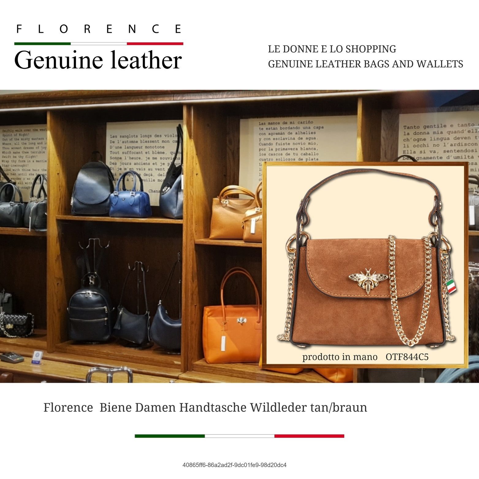 FLORENCE Umhängetasche Florence Biene Damen Handtasche (Umhängetasche, Umhängetasche), Damen Tasche Echtes Wildleder tan, braun, Made-In Italy